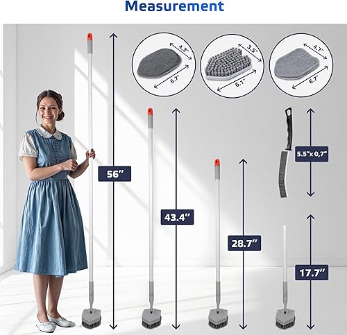 Miniatura 2 de DSV Standard Cepillo de ducha con mango largo, cepillo de limpieza 3 en 1 con 3 cabezales de cepillo desmontables sin arañazos, cepillo de limpieza