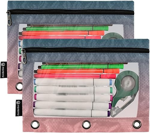 Miniatura 2 de Estuche de lápices personalizado degradado rosa y azul para 3 anillas, bolsa de lápices personalizada con cremallera transparente para ventana,