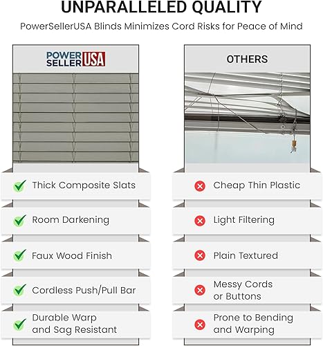 Miniatura 6 de PowerSellerUSA Persianas sin cordones, privacidad y oscurecimiento de la habitación, mini persiana de vinilo de 2 pulgadas de listones, tratamiento