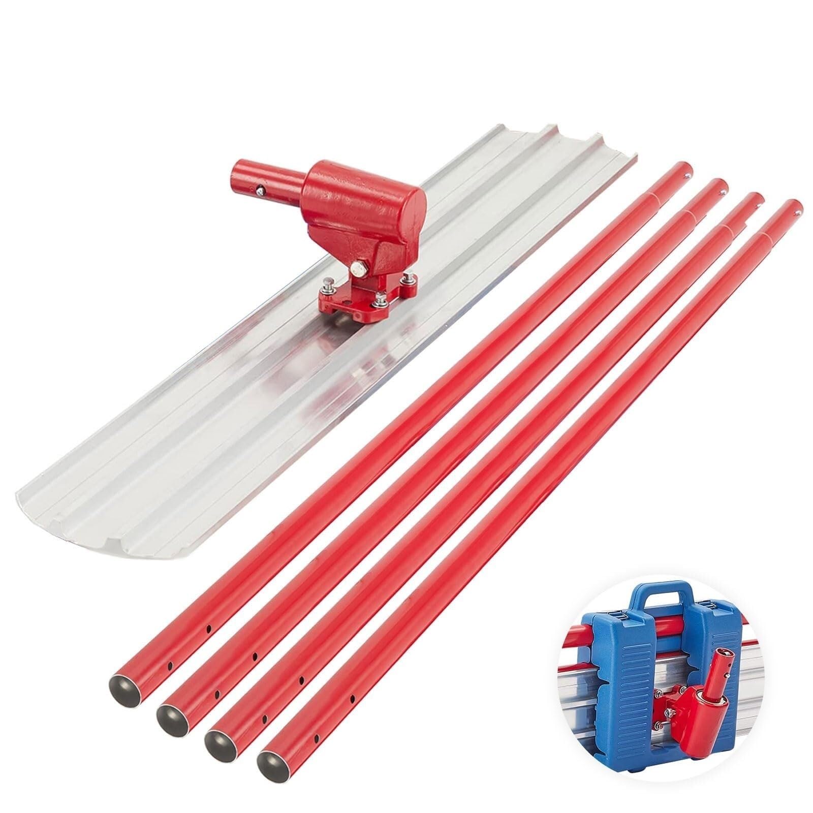 Frattazzo per calcestruzzo 48 x 8 pollici con cassetta portautensili in plastica per il trasporto, per la finitura del calcestruzzo, estremità arrotondata in lega di alluminio e magnesio, manici est