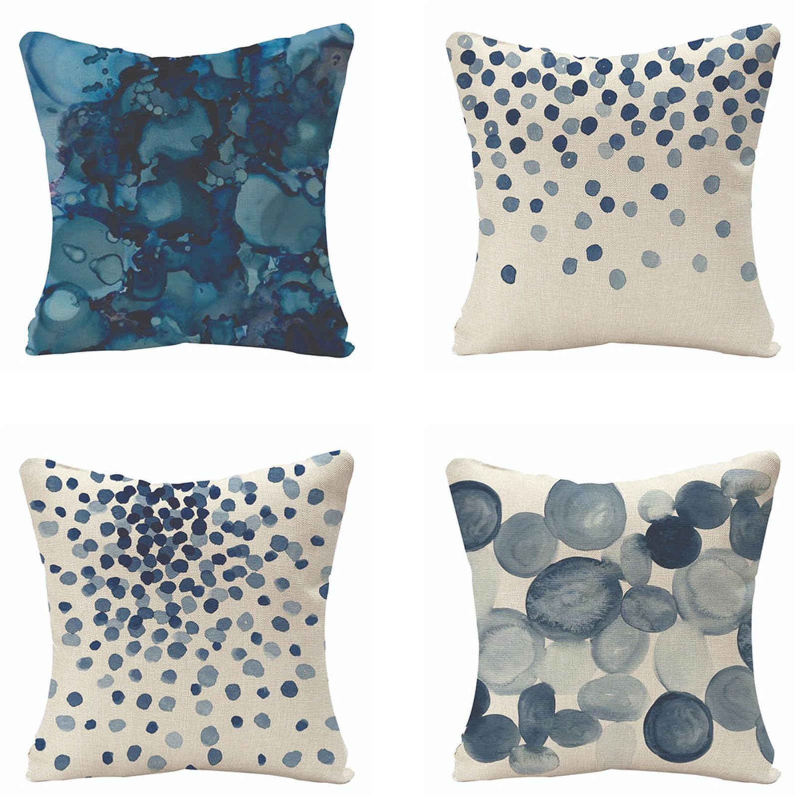 Housses de coussin bleu 60x60cm lot de 4 lavables en lin pour chaises et lits