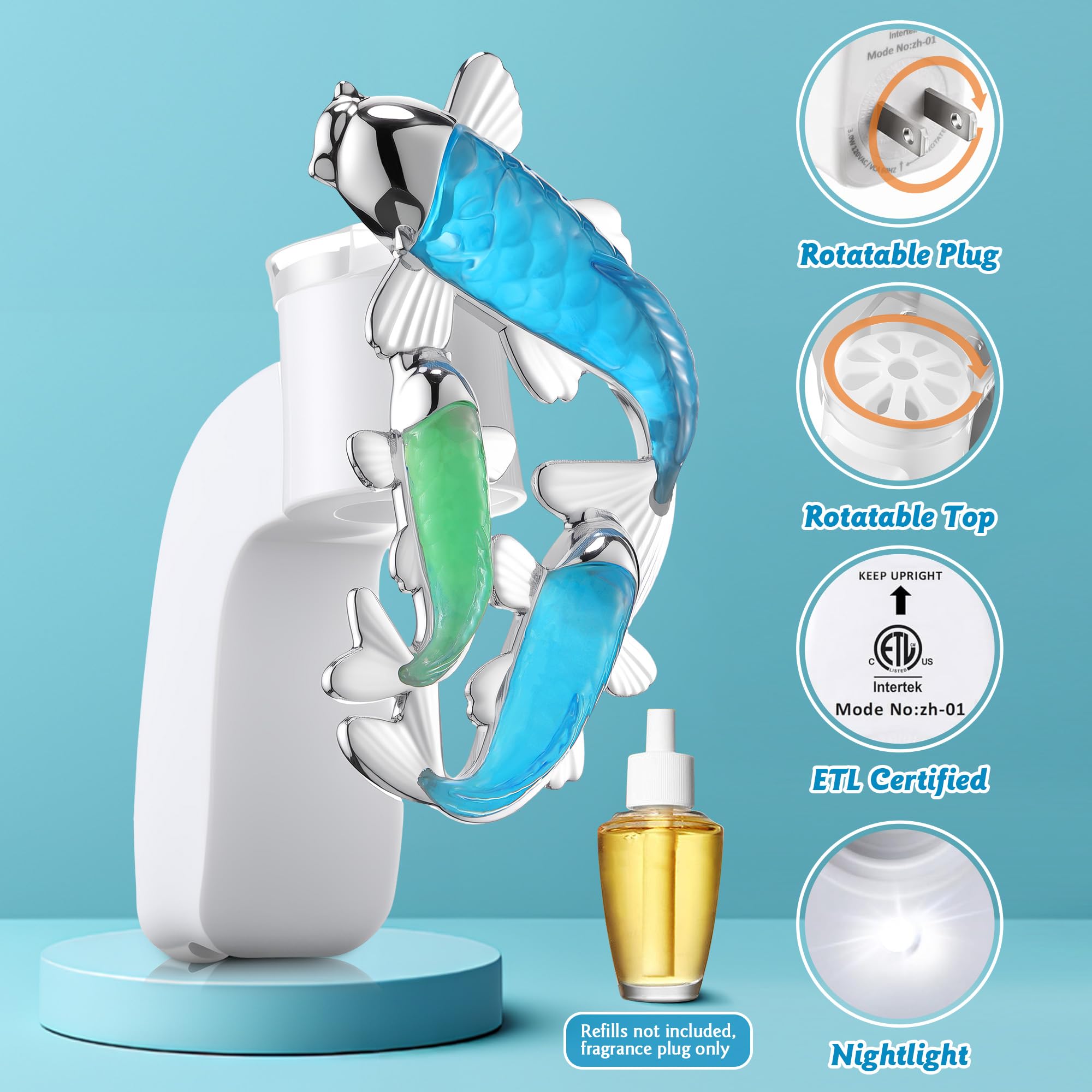 Hohean Wall Fragrance Plug in Compatible with Bath and Body Works WallFlower, Scent Diffuser with Night Light, ETL Certified, Long Lasting Scented Warmer Diffuser Home Office (): Elegant Fish Style