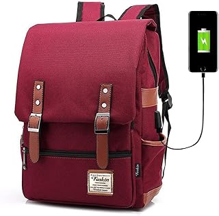 Professional Laptop Backpack, Women Vintage USB College School Bookbag - Wine