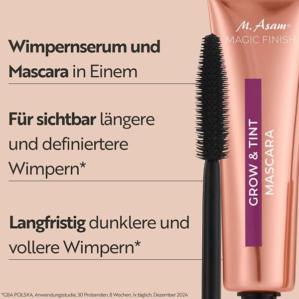 M. Asam MAGIC FINISH Grow & Tint Mascara Deep Black (12ml) – Mascara mit Wachstumsserum & Tönungseffekt, Wimpernpflege für mehr Länge & Volumen, Für definierte & natürlich dunklere Wimpern, Vegan - 2