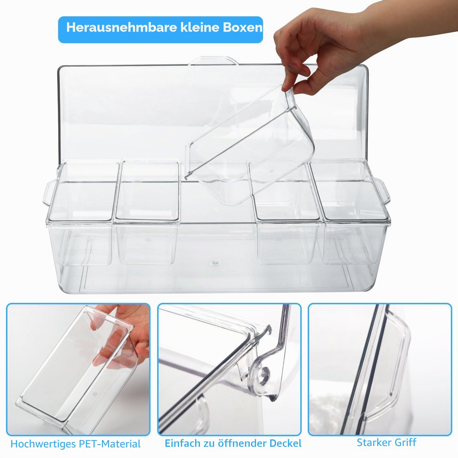 Kühle Genüsse - Ice Bar Set mit 5 Einsätzen, 5 Löffeln und 2 Zangen - Cocktailparty, Bar, Buffet - Pizza, Obst - BPA-frei, leicht zu reinigen - Großer Kapazität, Serviertablett für Obst