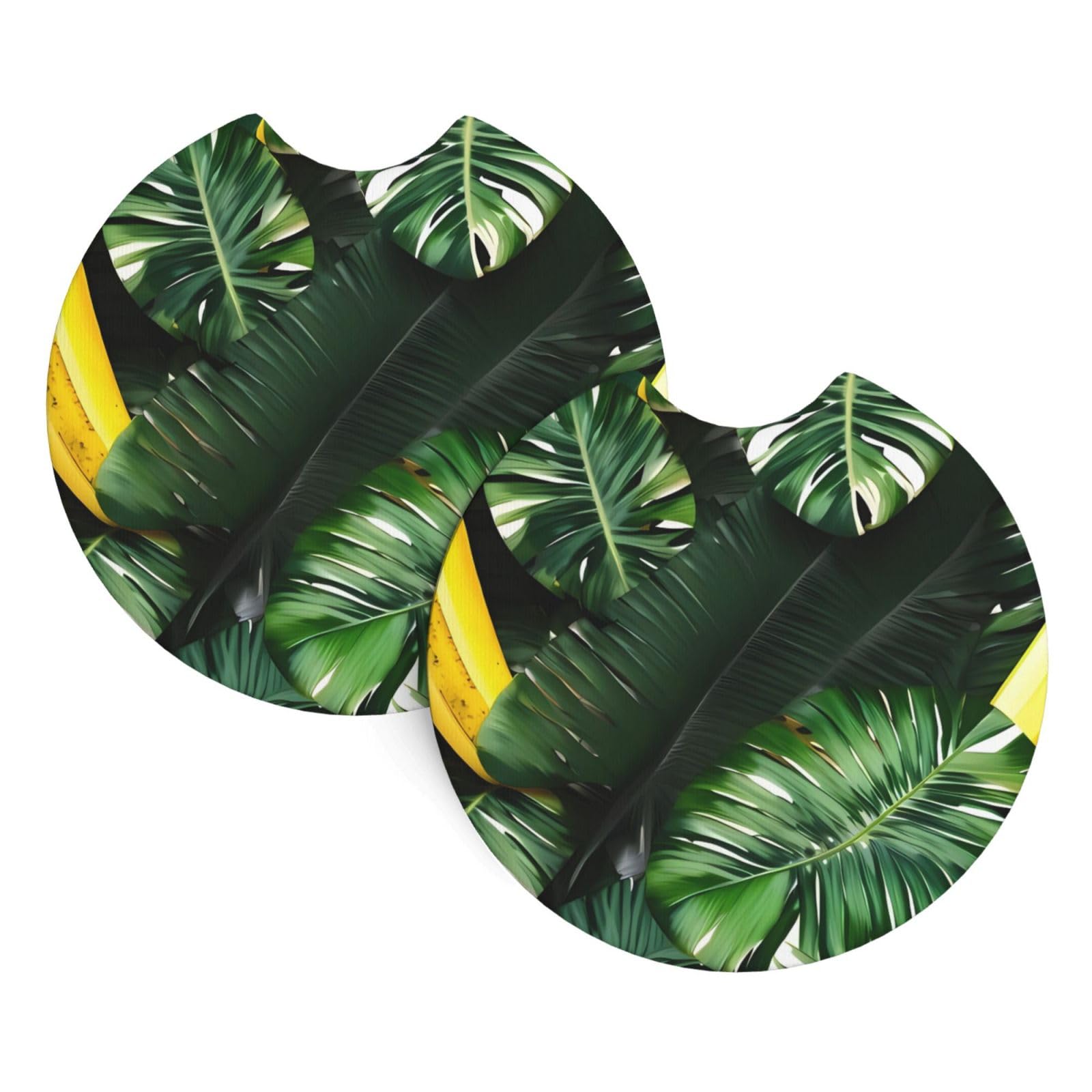 2 Pack Car Coaster for Cup Holders Banana and Palm Car Cup Coaster 2.7" Neoprene Non-Slip Automotive Cup Mat Universal Auto Car Interior Accessories for Women Men Cup Pad