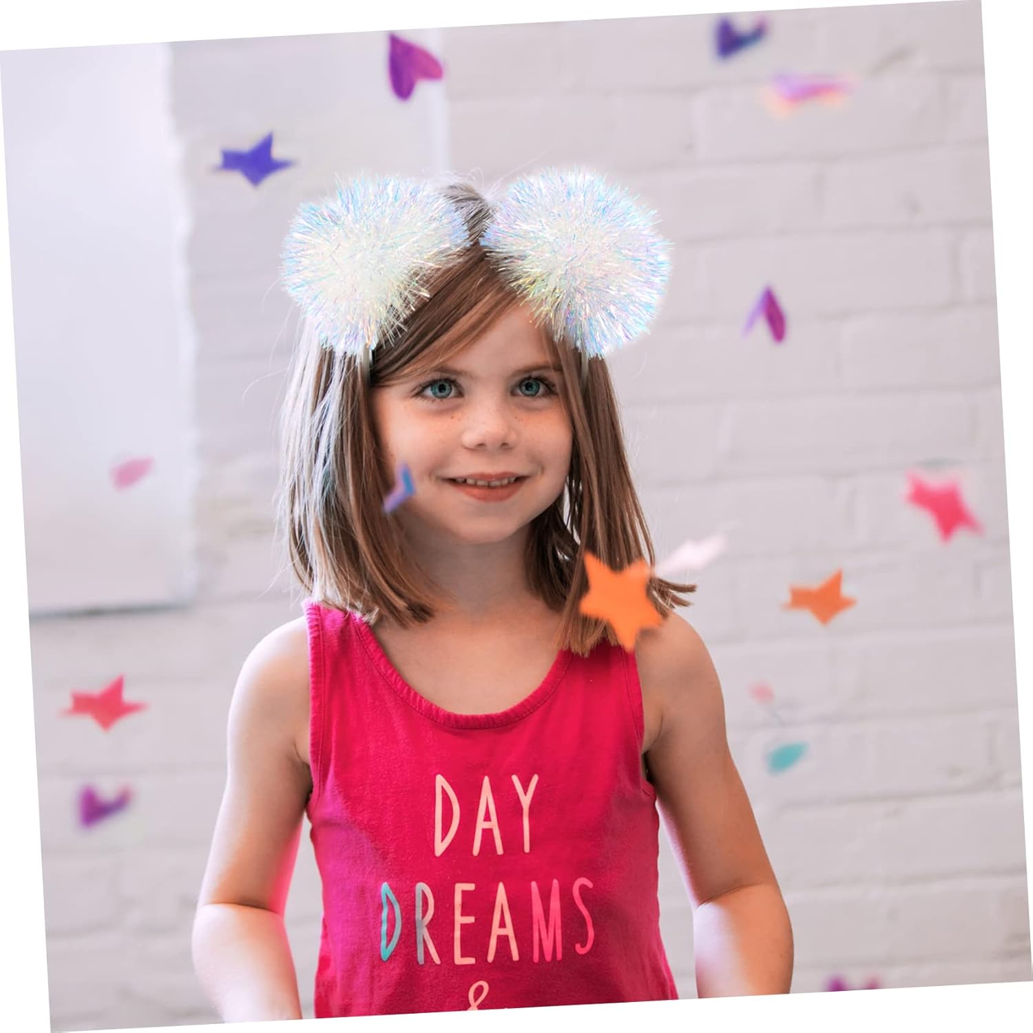 Beaupretty Pom Pom Headband Head Bopper Tinsel Pompom Ball Headband Foil Strips Pompom Headband Fashion Headband Cosplay Hair Accessories for Girls Women Christmas Party Birthday(White) - Image 8