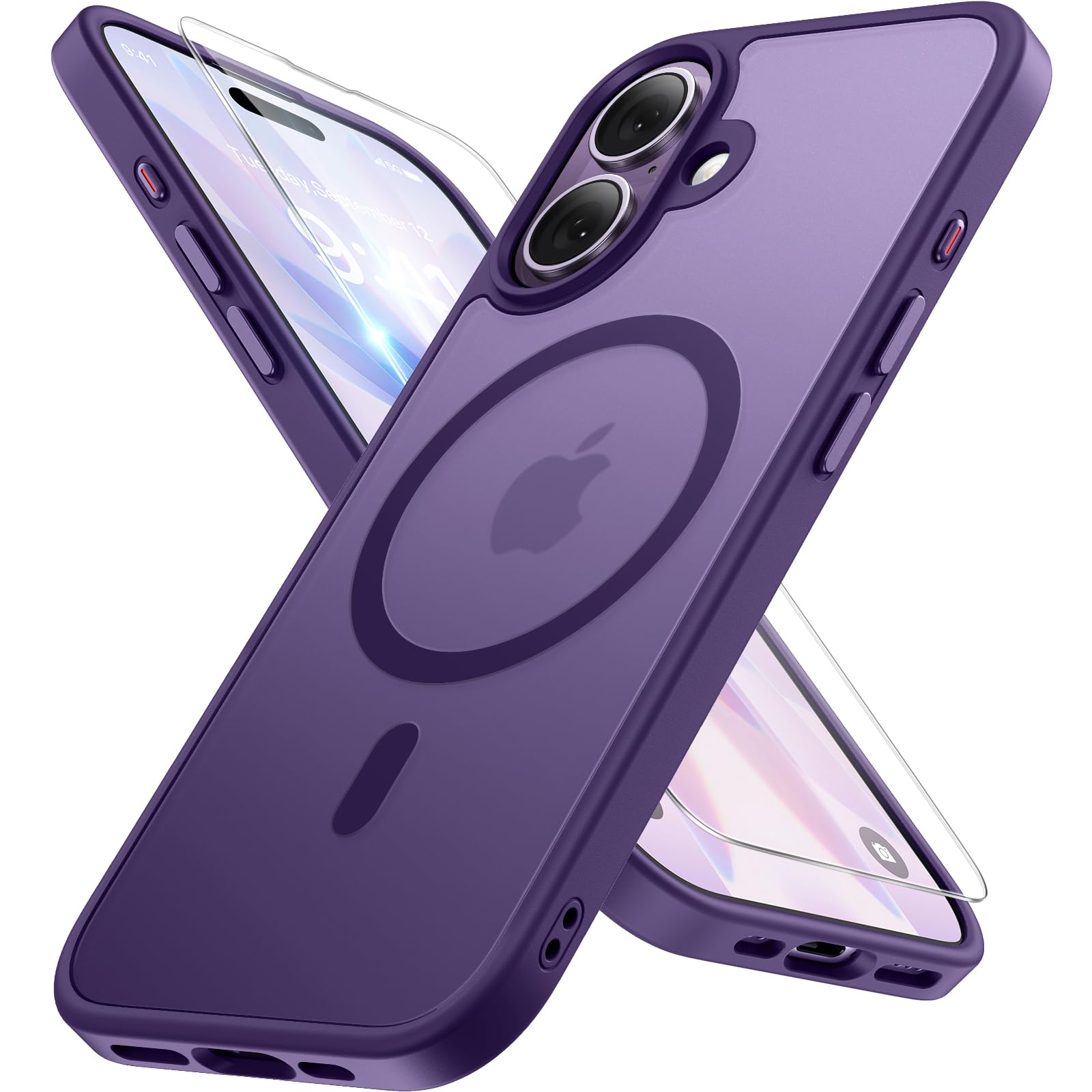 Miracase Magnetic for iPhone 17 Case (Compatible with MagSafe) with Screen Protector Military-Grade Protection, Anti-Fingerprint Translucent Matte Phone Cover for iPhone 17 6.3 inch, Dark Purple