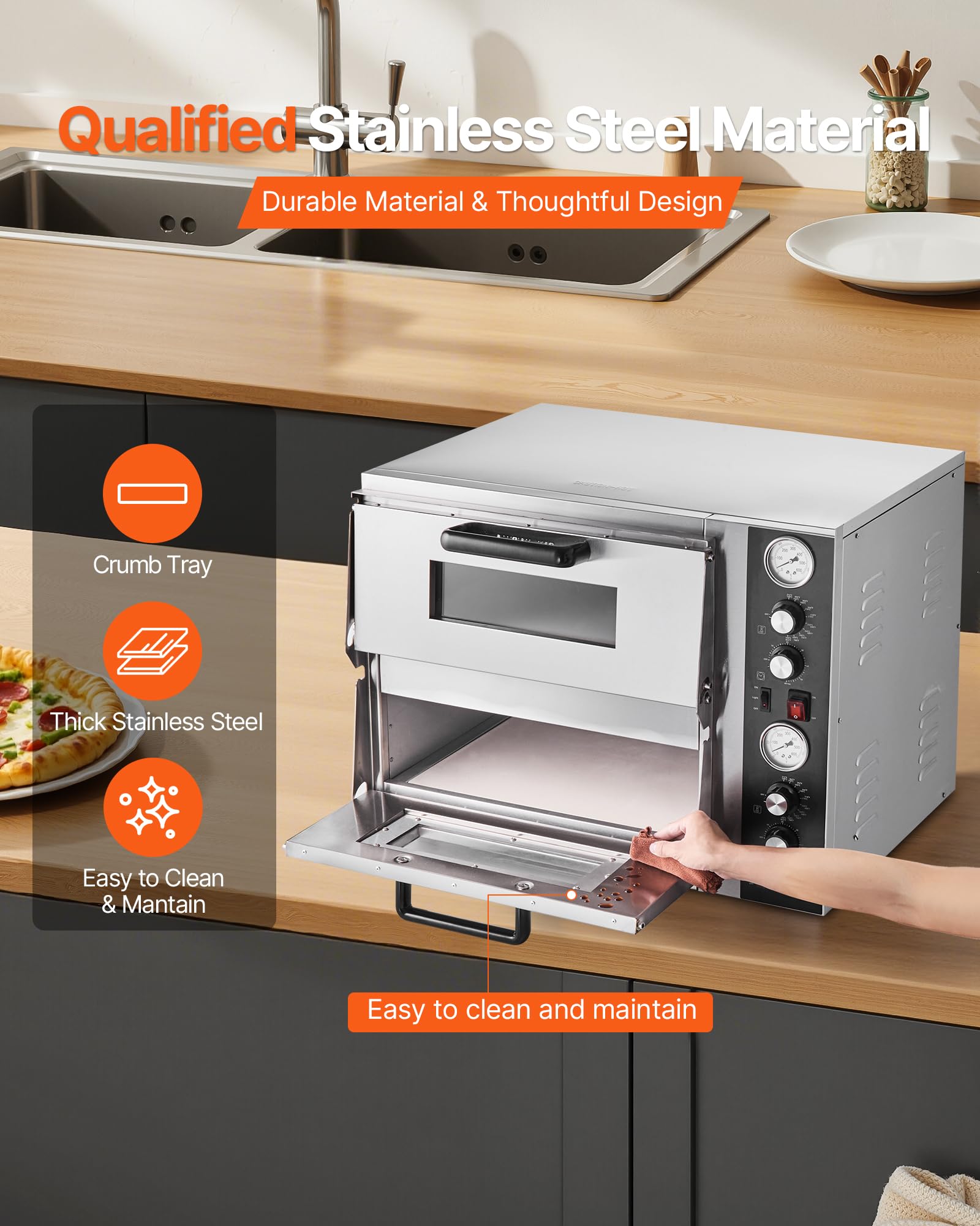 VEVOR 18 Inch Electric Pizza Oven Countertop Pizza Maker Indoor Pizza Machine 2 Levels with Independent Upper and Lower Temperature Control, Max Temperature 450℃ for Kitchen