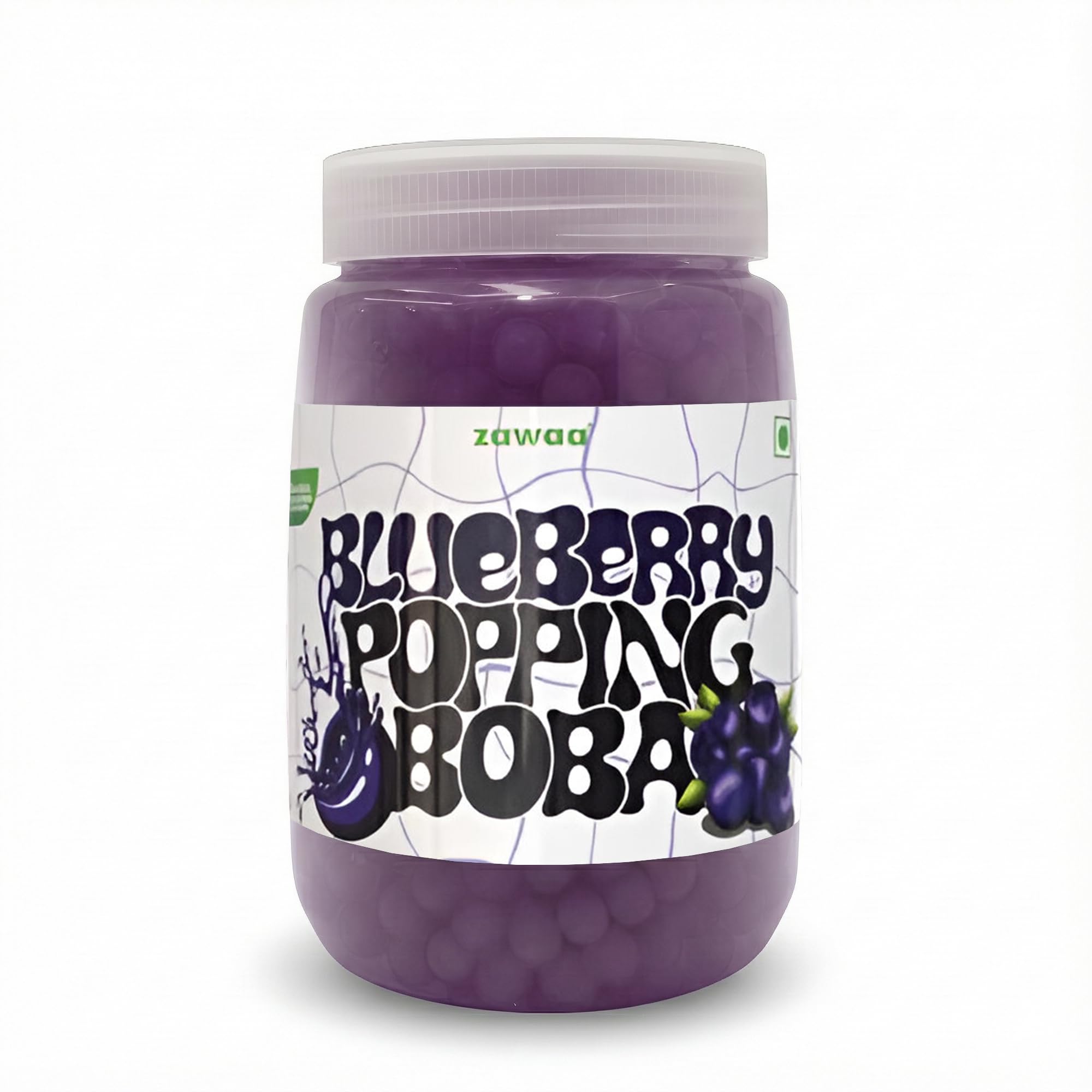 ZAWAA Foods Blueberry Popping Boba Pearls 1kg – Bursting Boba for Bubble Tea - Blueberry Flavor | Includes 10 Paper Straws