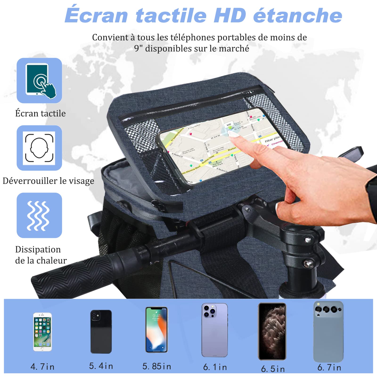 Sacoche Vélo 5L Imperméable – Sac Guidon avec Support Téléphone Étanche, Compartiment Isotherme pour Repas, Bandoulière Amovible, Idéal Cyclisme, Travail