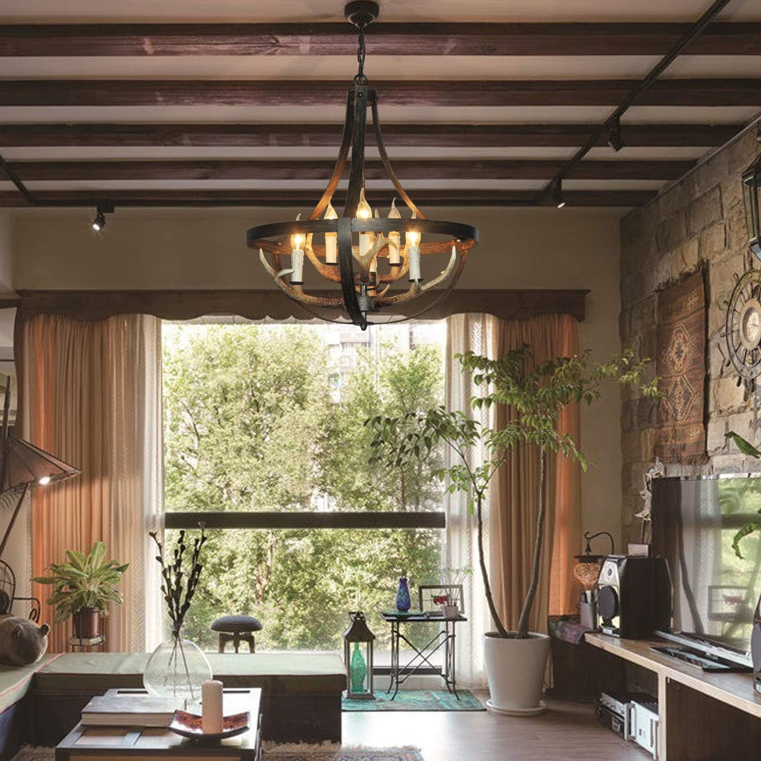 Crazy Clearance QIANLU Farmhouse Chandelier-6 Light Iron D22H24.5Antler Chandelier-Pendant Lighting for Kitchen Island Bedroom Dining Room Cafe Bar Living Room 3008C-6 Super Cheap 🛒 QIANLU Farmhouse Chandelier-6 Light Iron D22H24.5Antler Chandelier-Pendant Lighting for Kitchen Island Bedroom Dining Room Cafe Bar Living Room 3008C-6