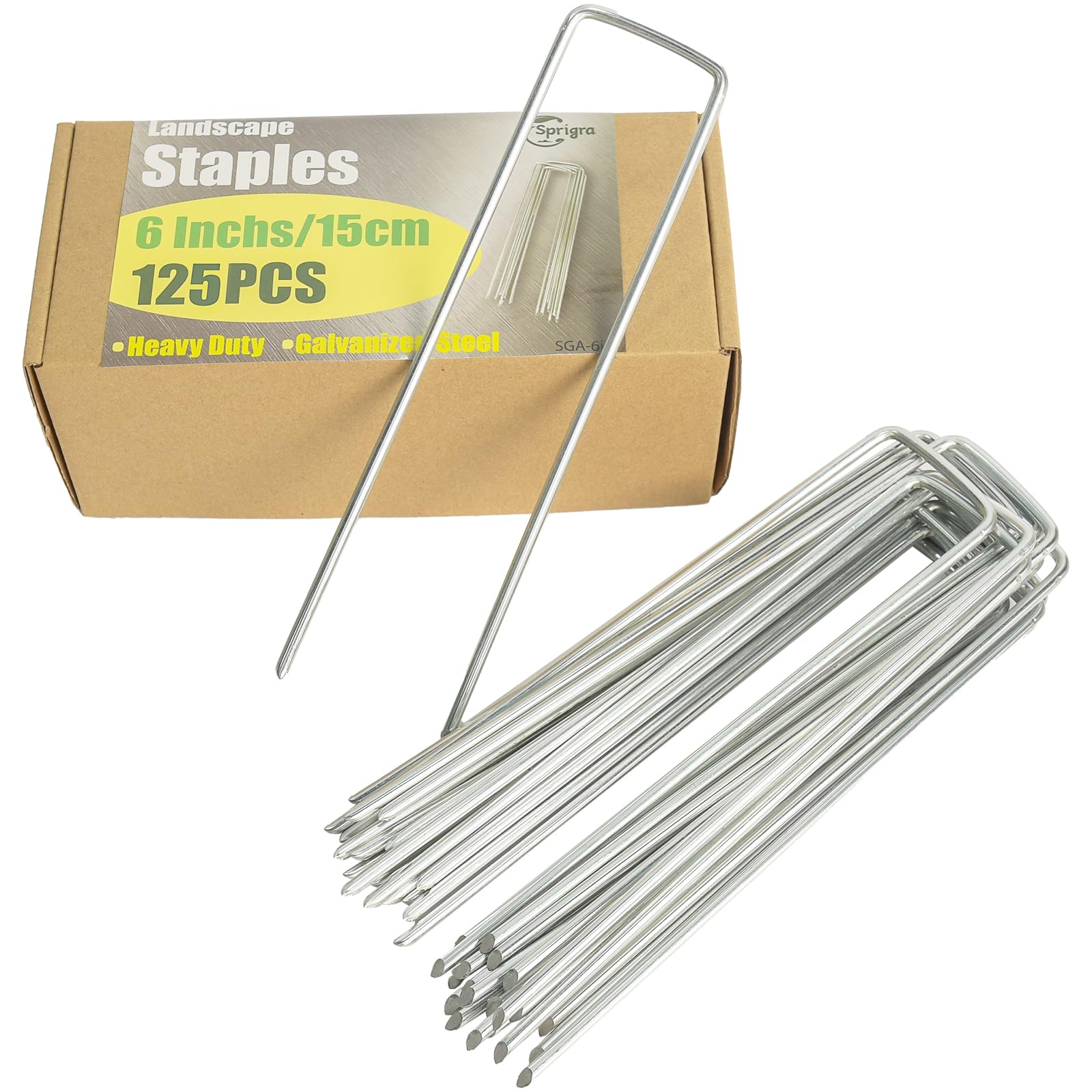Grapas de jardín de 6 pulgadas, calibre 9, resistentes al óxido, de acero galvanizado, 120 unidades, grapas de suelo en forma de U para tela de césped, tela de barrera de malezas, tuberías de