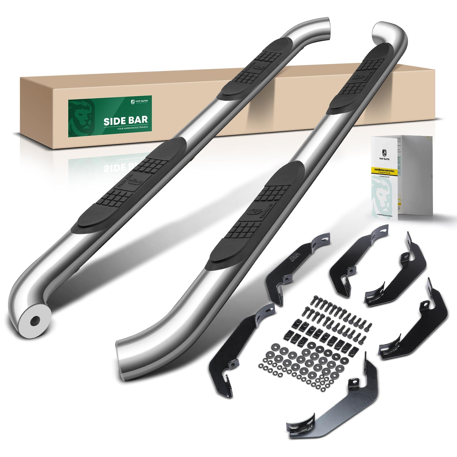 YHTAUTO 3 Inch Running Boards Side Steps Compatible with Honda Pilot 2009-2015, SUV, Round Stainless Steel Polished Chrome, Cab Side Step Rails Off-Road Exterior Accessories, Set of 2