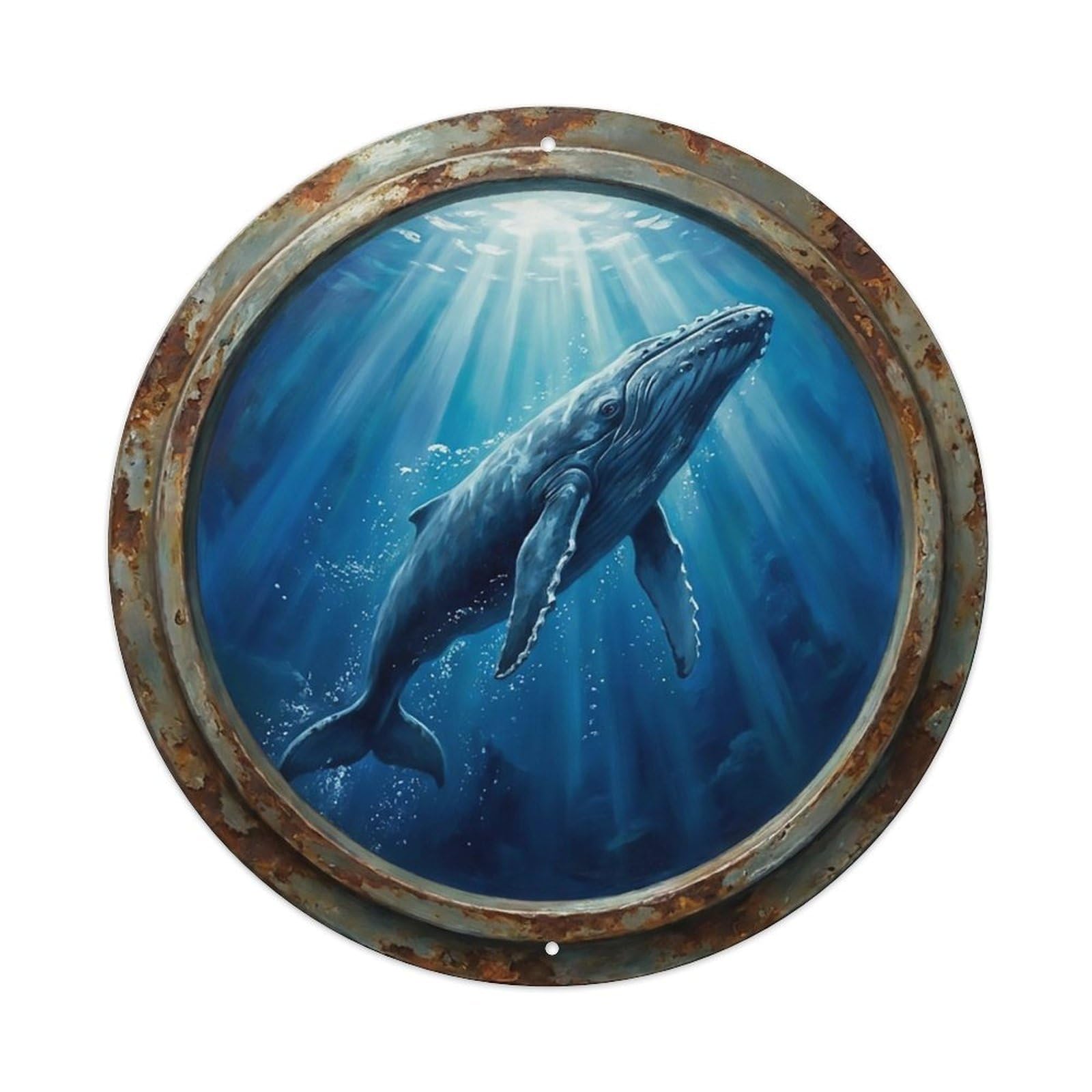 Vintage Porthole Humpback Breach Ship Window Undersea Deep Sea Metal Tin Sign