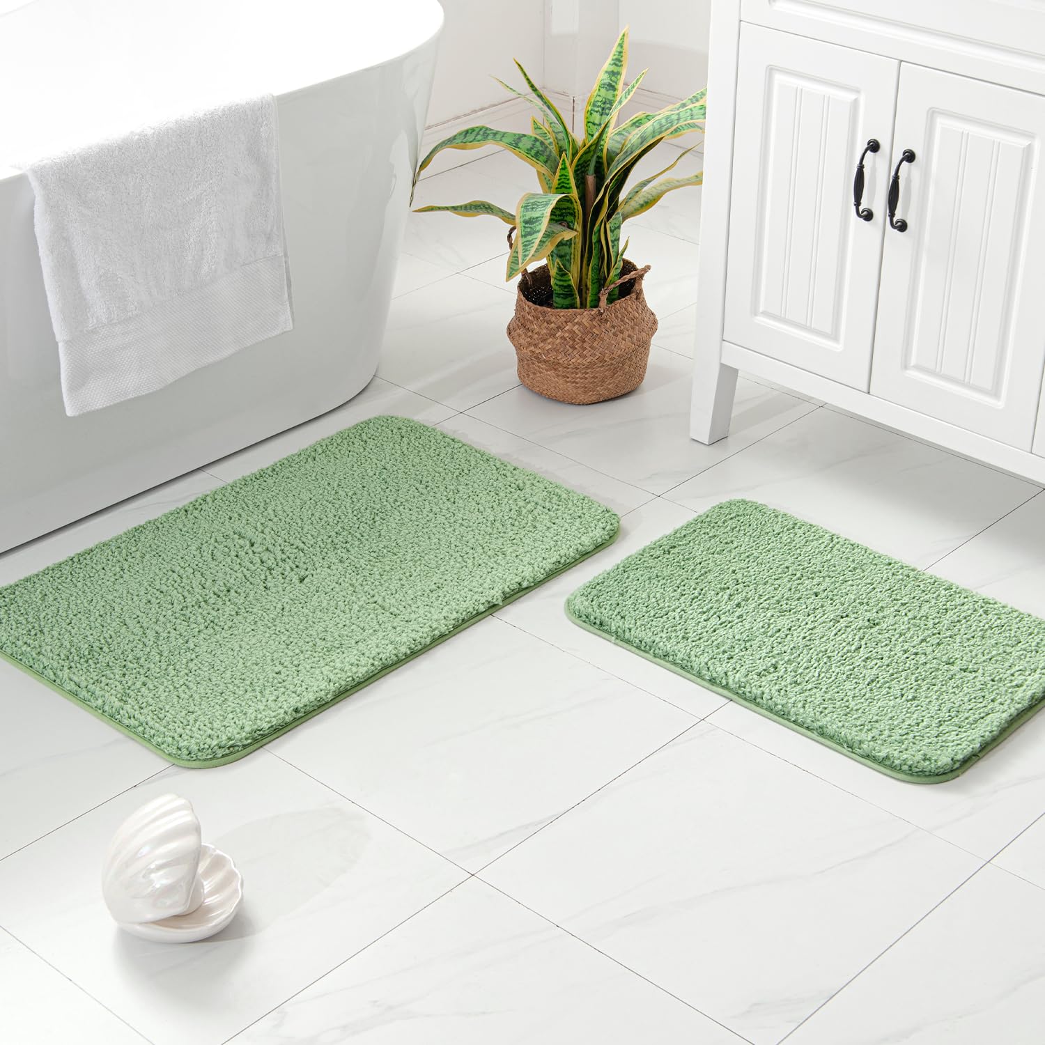 MIULEE Sage Green Bathroom Rugs Set 2 Piece, Soft Absorbent Microfiber Bath Mat Set, Non Slip Quick Dry Machine Washable Plush Shaggy Bath Rugs for