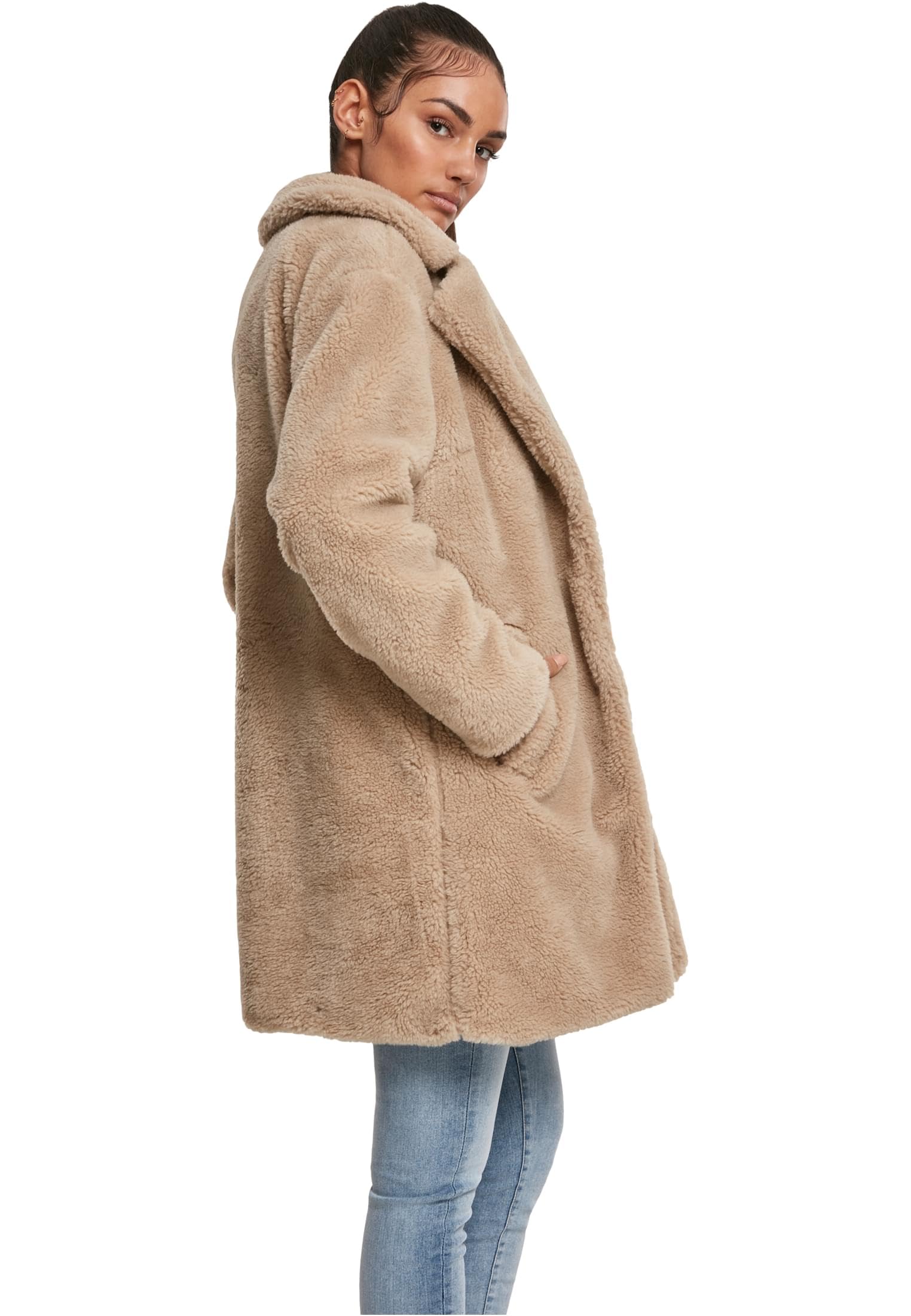 Urban Classics Damen Winter Jacke Ladies Oversized Sherpa Coat Jacket, Mantel mit Haken & Ösen-Verschluss, Größe XS bis 5XL
