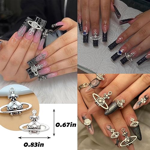 Miniatura 6 de 30 dijes de arte de uñas de planeta Y2K para uñas acrílicas, suministros de arte de uñas 3D, diamantes de imitación, diseño en forma de Saturno,