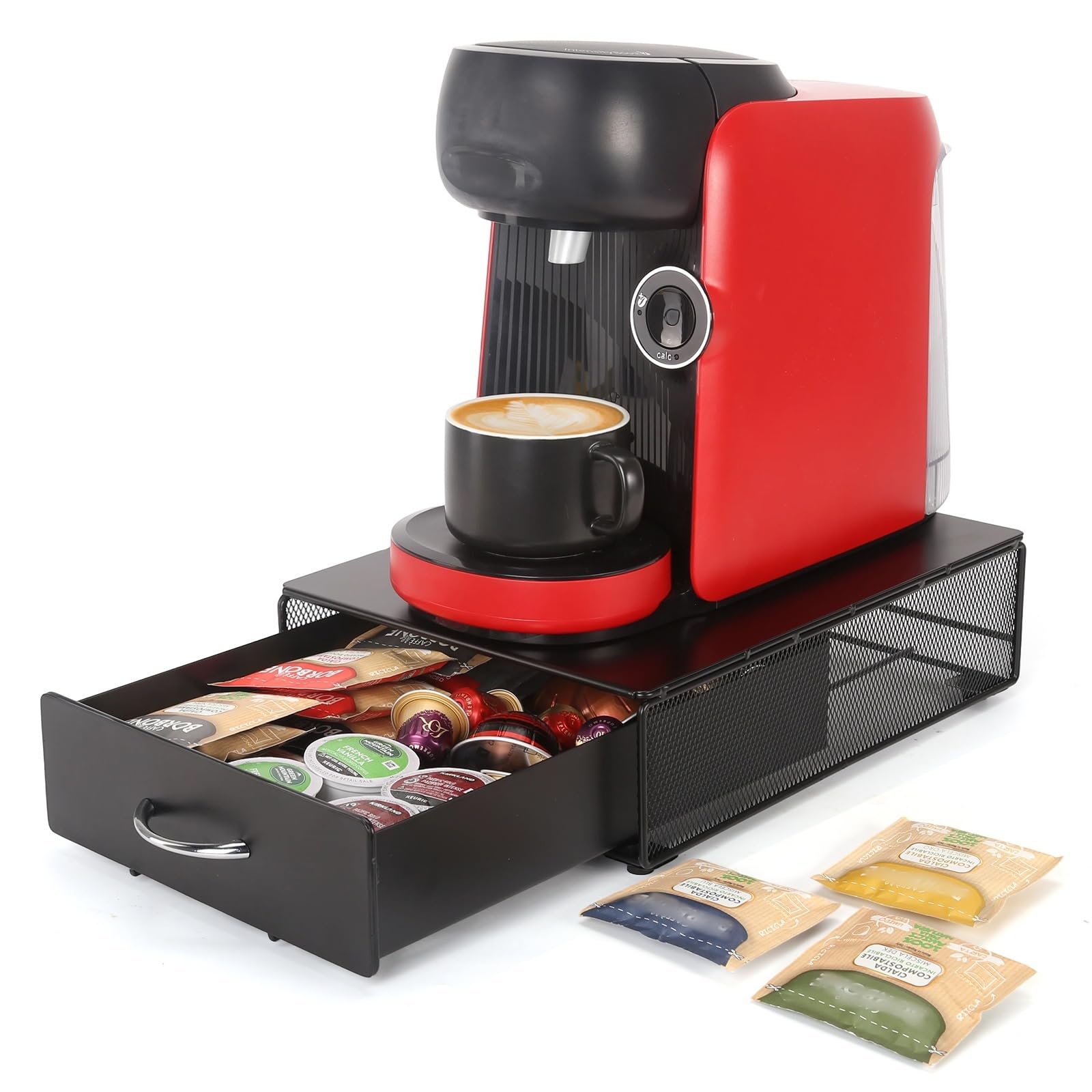 Portacapsule,Cassetto Porta Cialde e Capsule in Metallo,Ideale per Organizzare Caffè, Tè e Tisane.