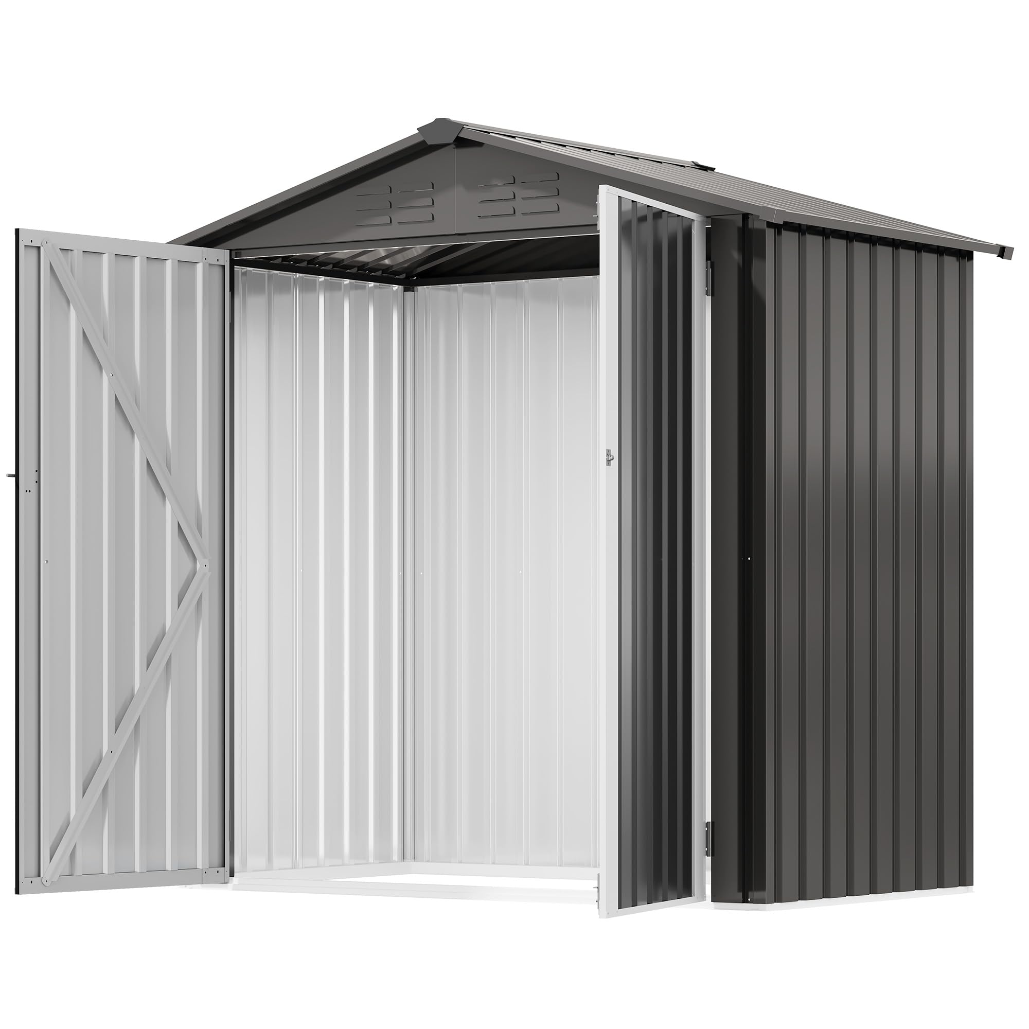 YITAHOME Metall Geräteschuppen Gerätehaus Gartenhaus Gartenhütte,Dunkelgrau | 171x87x184cm|6x4 klein|Rasenmäher Gartenschuppen|Satteldach|Abschließbar|4 Lüftungsöffnungen|Gartenhaus mit Tür|Wetterfest