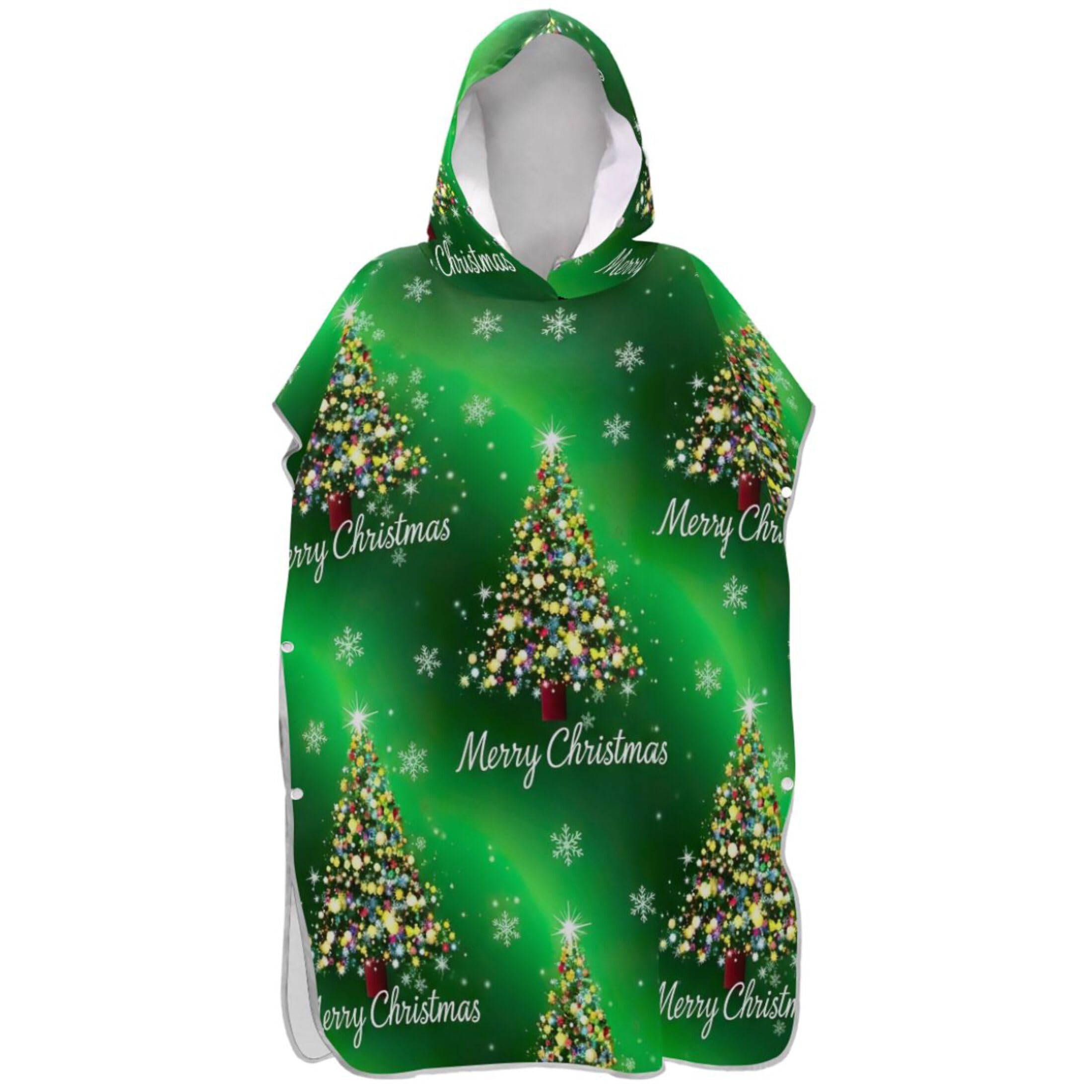 Serviette à capuche adulte style original poncho de surf vert motif sapins de Noël