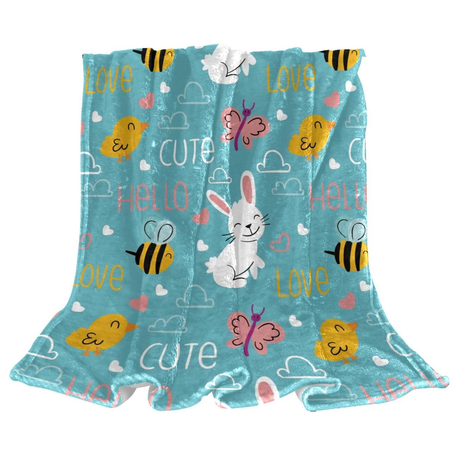 Couverture polaire lapin papillon 150x200cm idéale pour vos soirées cocooning au salon
