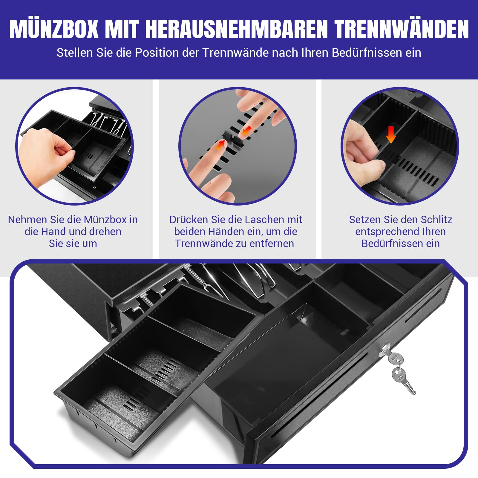 Cash Drawer box Storage Holder 5 bill & 5 vassoi portamonete rimovibile auto manuale Open Key Lock RJ11 interfaccia per registratore di cassa stampante POS negozio supermercato hotel, UK stock