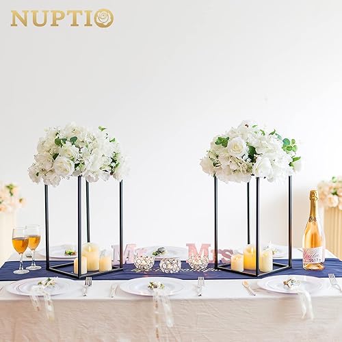 Miniatura 2 de Nuptio Jarrón negro para centros de mesa de boda, 2 jarrones de 15.7 pulgadas de alto para centros de mesa de boda, jarrones negros para flores,