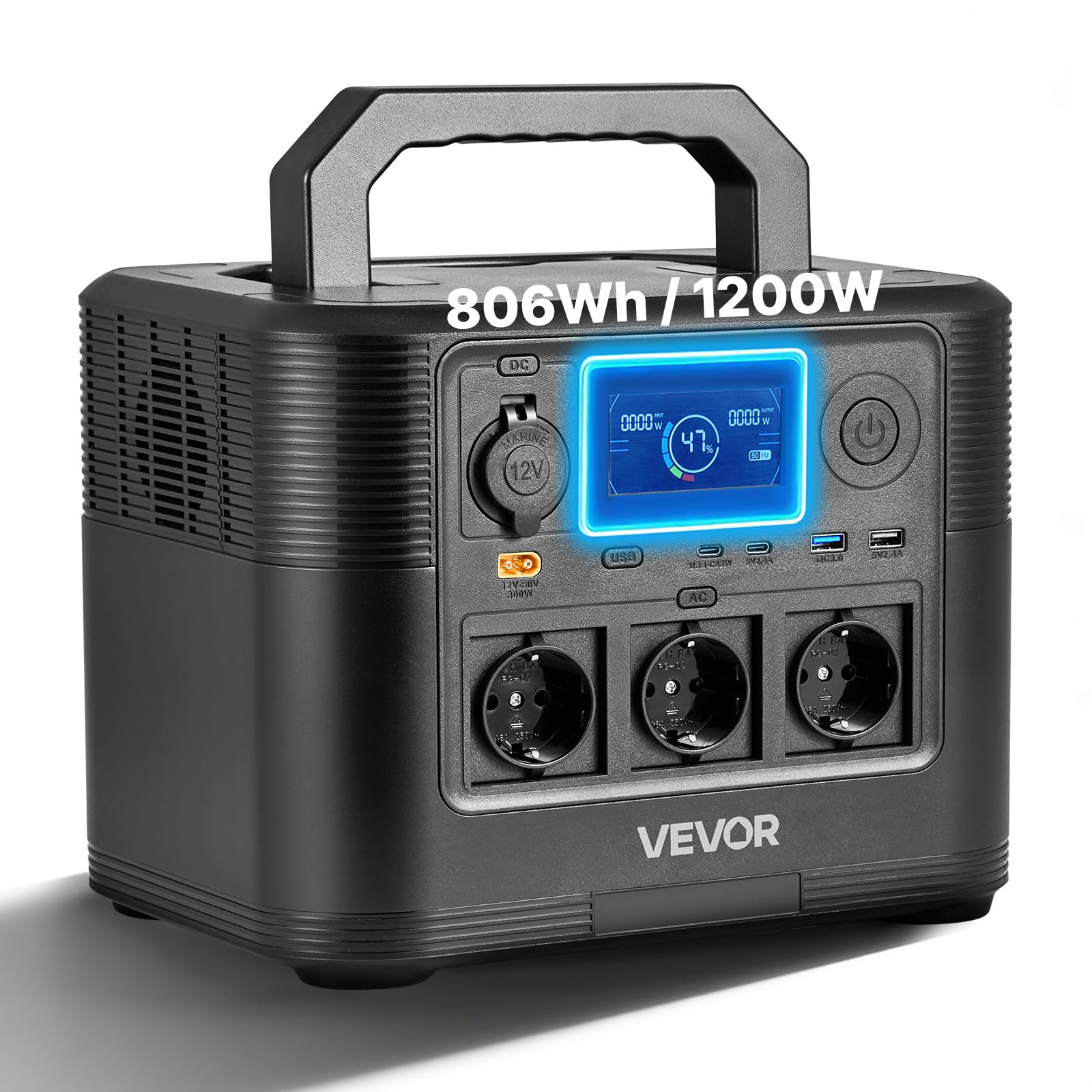 VEVOR Tragbare Powerstation 1200W Solargenerator 806Wh LiFePO4-Akku-Backup