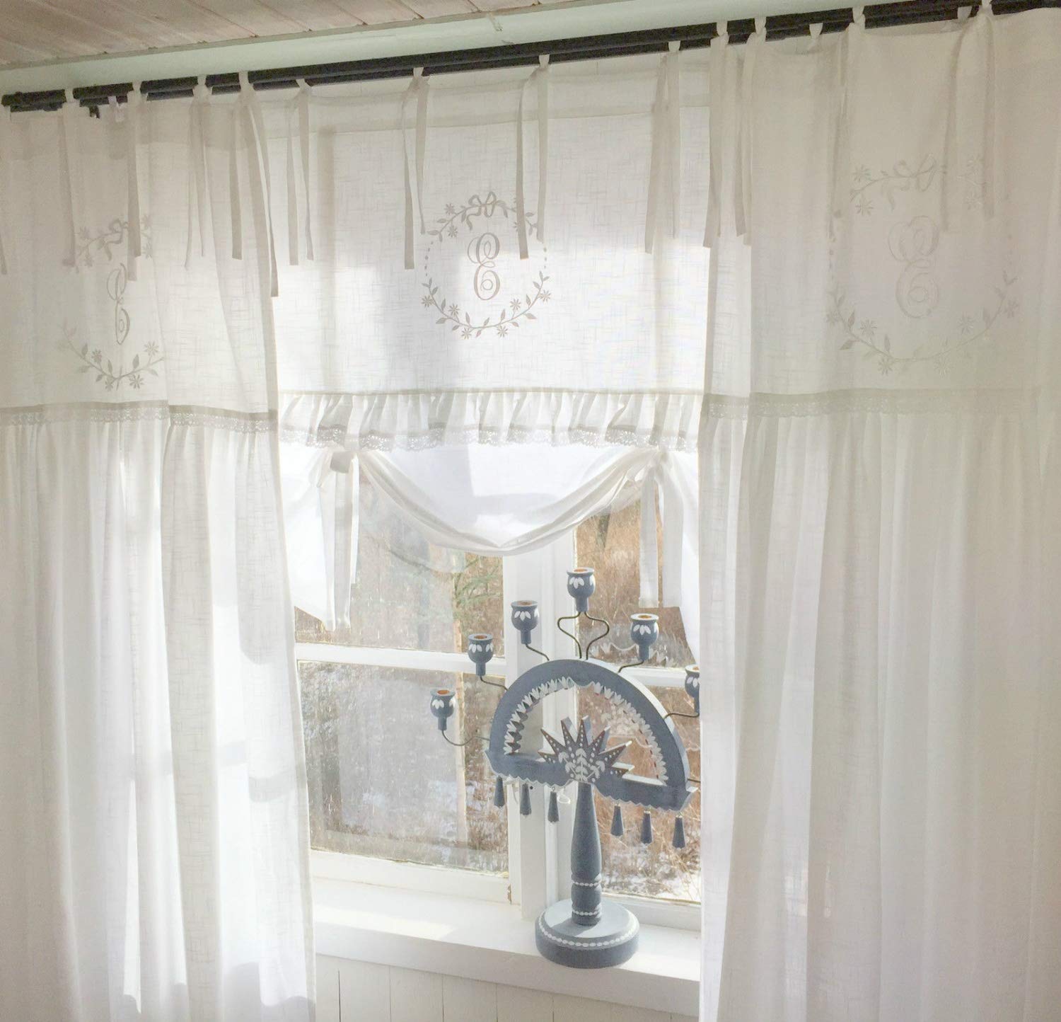 WEIß Vorhang Emilia NY Gardinen Schals 70-140x250 cm BxL(H) 2 Stück Bandaufhängung Vorhangset Shabby Vintage L