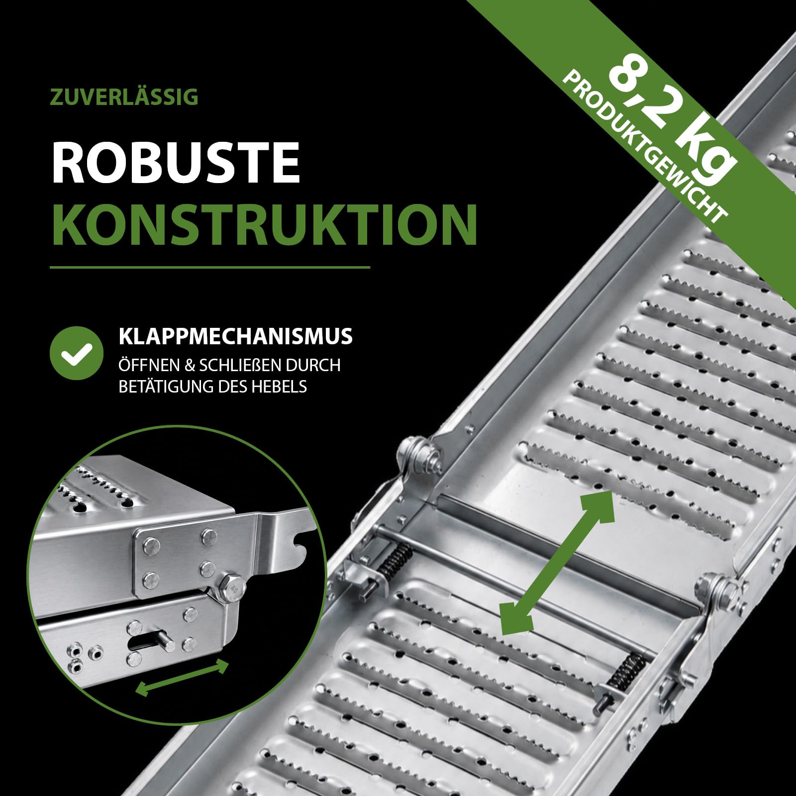 TRUTZHOLM 1x Auffahrrampe Stahl 189 cm Traglast 200 kg klappbar Anti-Rutsch Lochprofil Motorradrampe mit Tragegriffen Verladerampe für Motorrad Fahrrad E-Bike Auffahrschiene für Anhänger Fahrradrampe