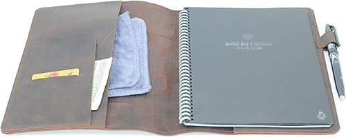 JJNUSA Funda compatible con Rocketbook Cover Smart Business de cuero genuino para Everlast, Fusion, Wave, Moleskin A5 con lazo para bolígrafo y