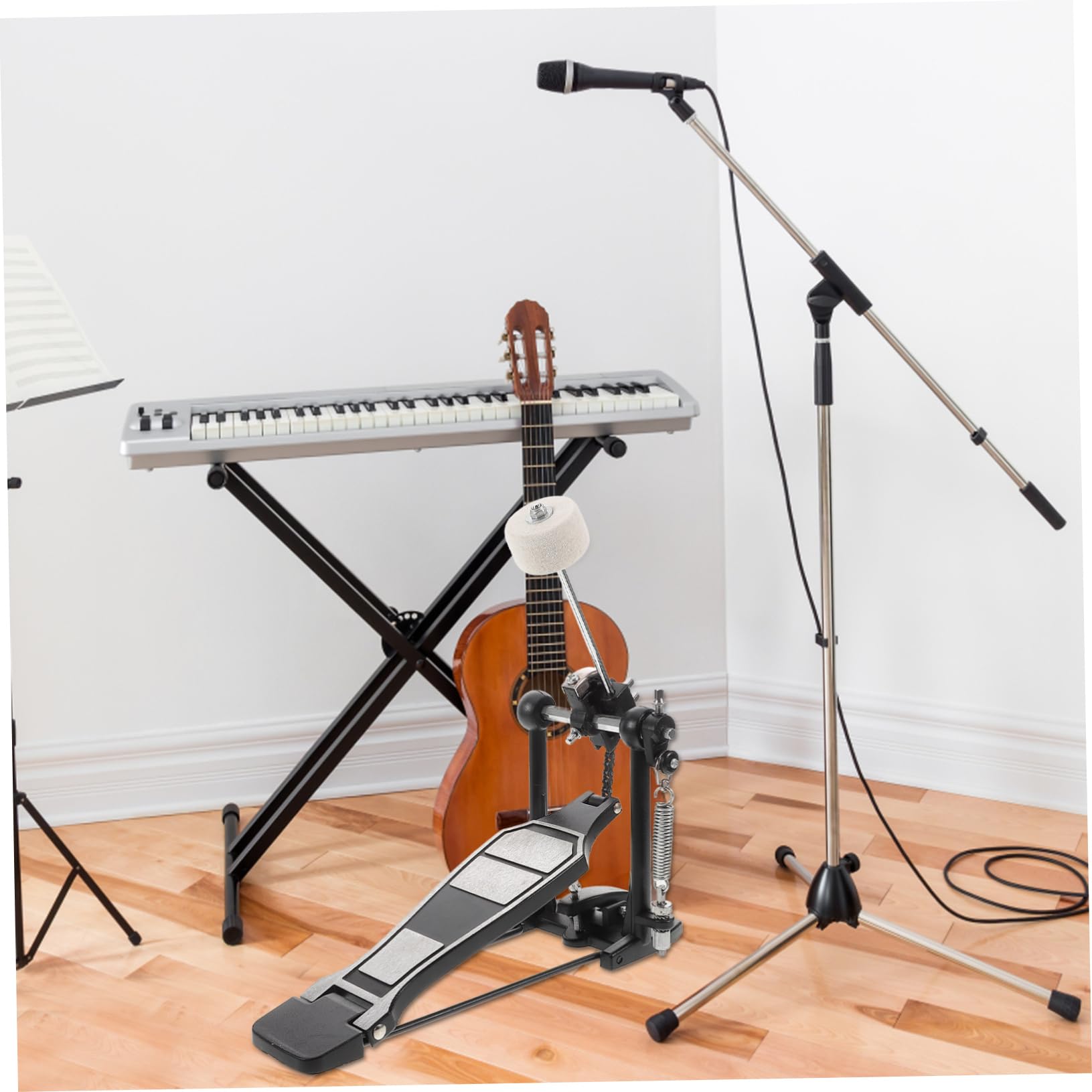 HANABASS Pedale per Batteria Jazz con Movimento a Catena Singola in Lega di Alluminio Nero Pedale Singolo Portatile Accessorio con Chiave per Tamburo Adatto a Batteria Acustica