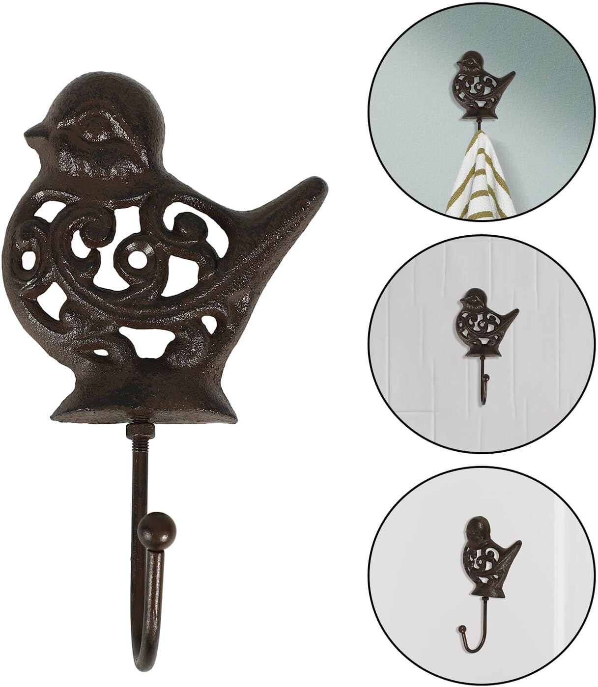 KICHOUSE 4pcs Cast Metal Bird-Shaped Wall Hooks Set, Vintage Wall Mounted Coat and Hat Hangers, Unique Key and Bag Hooks for Home Storage and Bathroom Organization