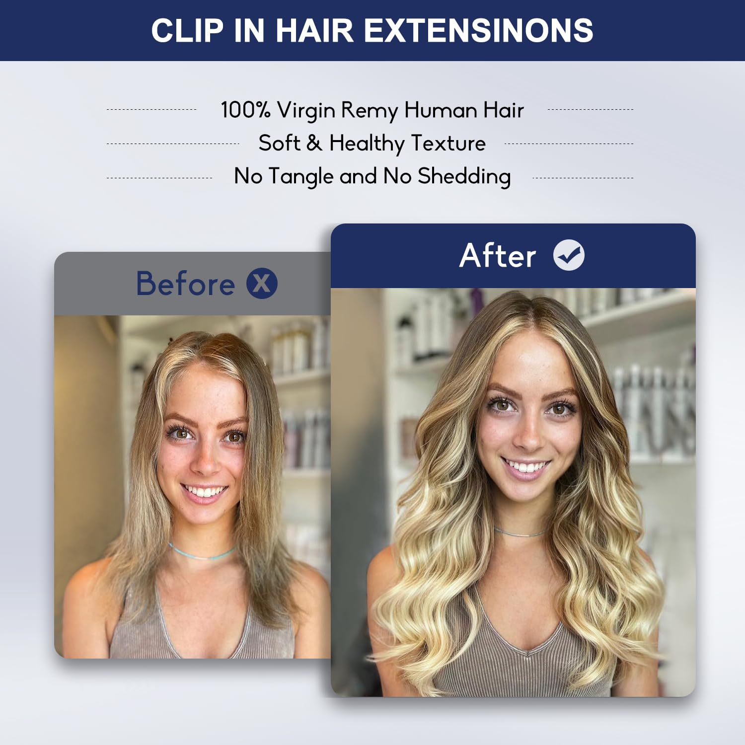 MEYOFUN Blonde Clip in Hair Extensions, 26 Inch 130g, 8p613 Mixed Bleach Blonde, Invisible Seamless Straight Remy Blonde Hair Extensions Clip in 8pcs Per Set with Double Weft
