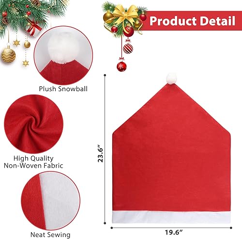 Miniatura 2 de JaBrand 6 fundas de silla de Navidad, cubierta trasera de silla roja, cubierta de sombrero de Papá Noel para decoración de Navidad, comedor,