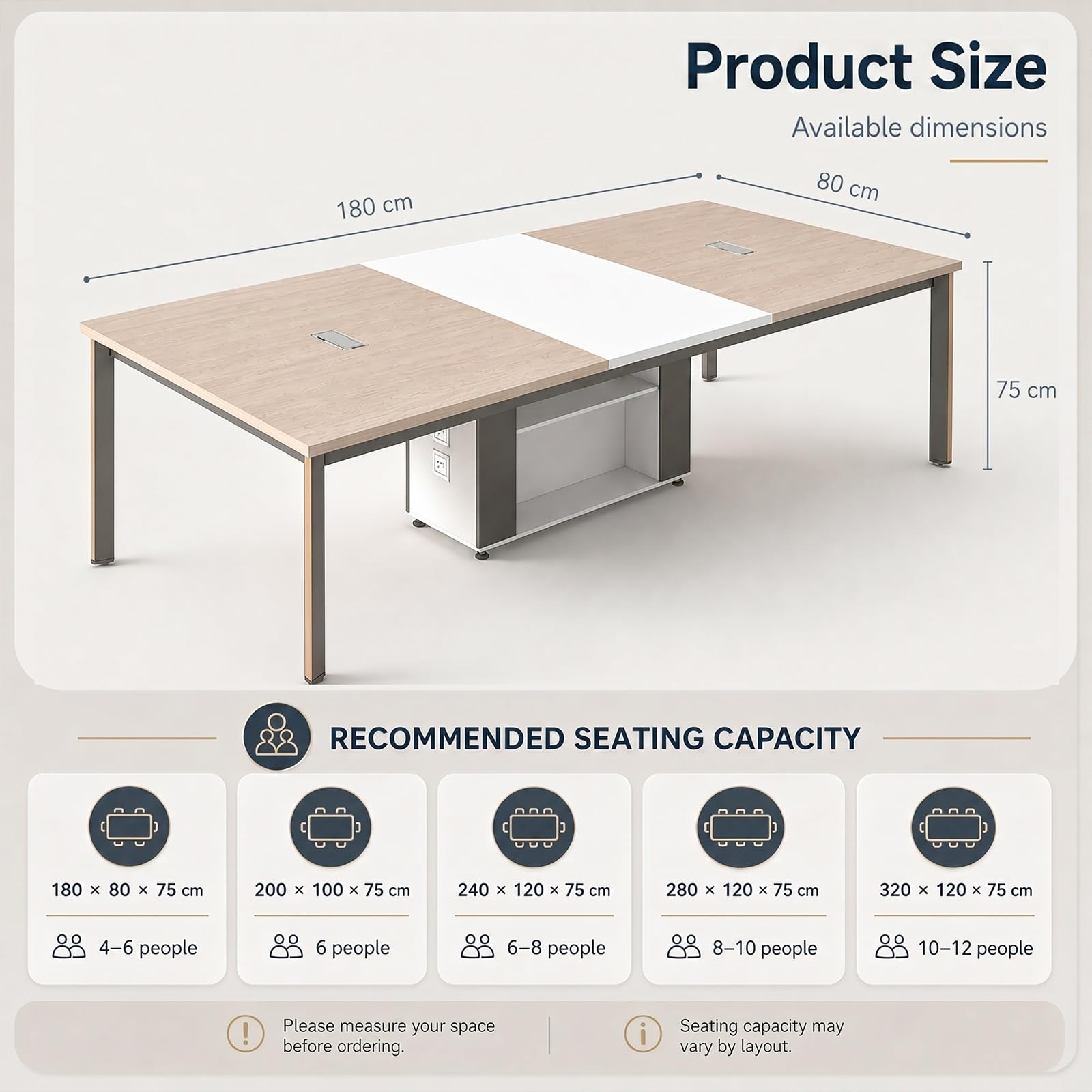 Mesa despacho con Gestión de Cables y Mueble Central, Predisposición para Enchufe, messa de conferencias moderna, mesa escritorio grande, conference table, Sillas no Incluidas(280*120*75cm)