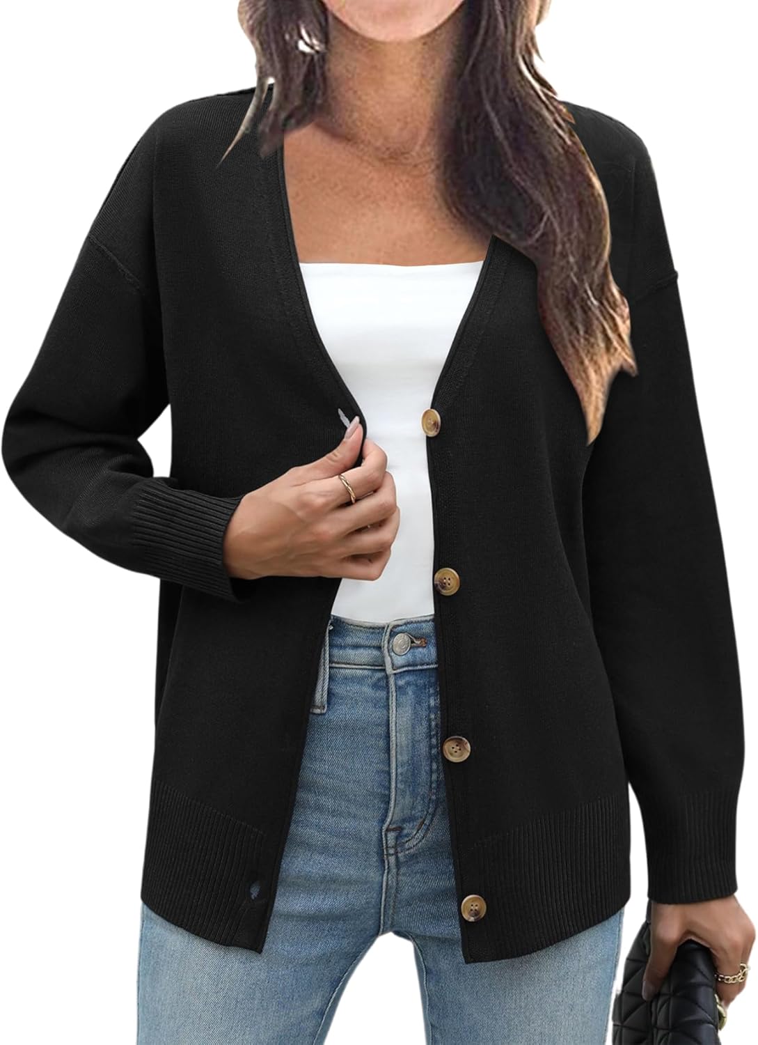 Zeagoo Women’s Oversized Button Cardigan Sweaters 2024 Fall Open Front Lightweight Cardigans V Neck Loose Knit Outwear