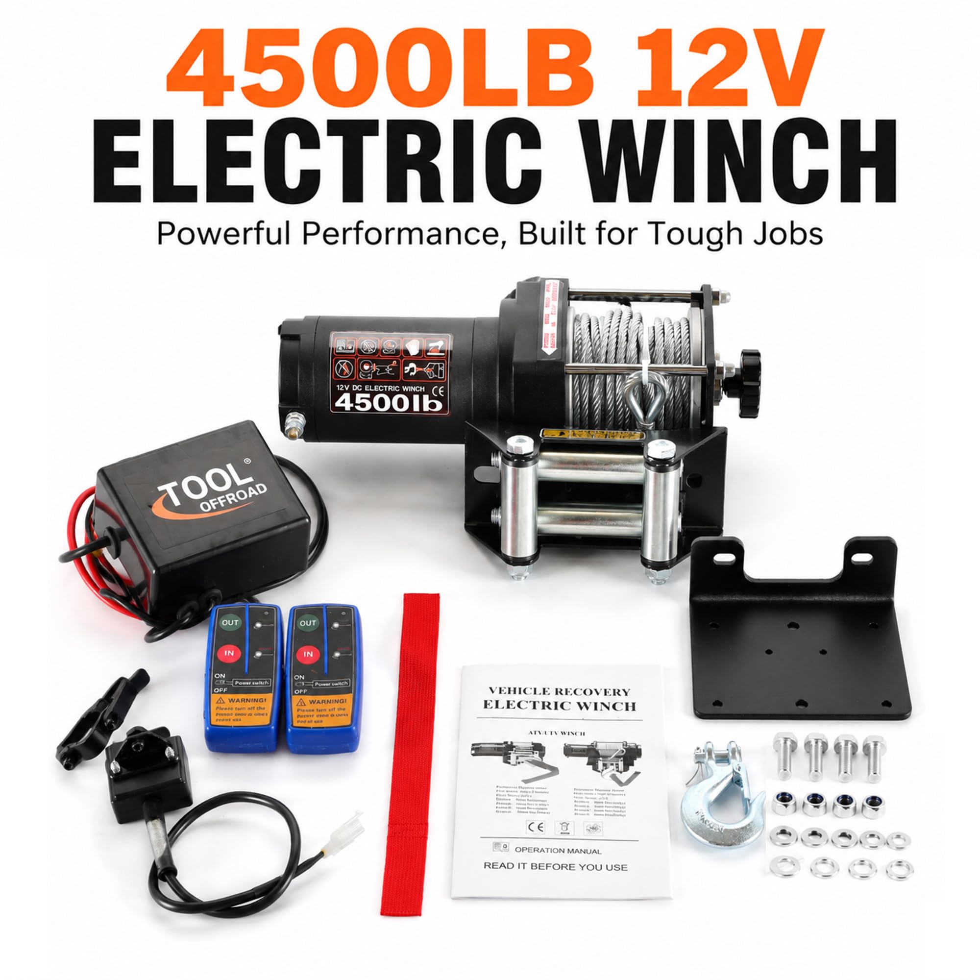 Kit verricello elettrico ATV/UTV da 4000 libbre, 12 V CC, argano impermeabile per rimorchio, con telecomando wireless e cablato, piastra di montaggio per barca, rimorchio, camion Jeep
