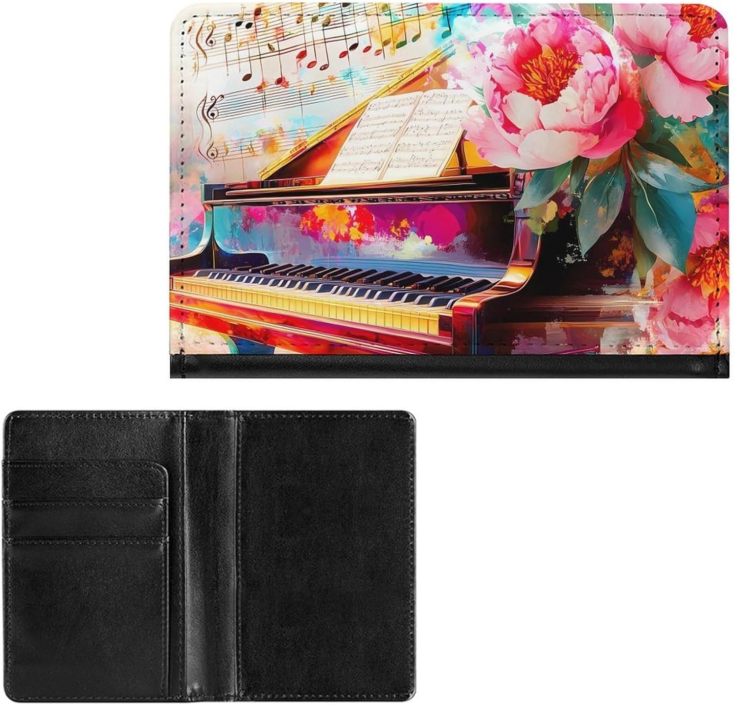 Piano Music Notes Passport Holder Cover Wallet PU Card Case Wallet Travel Accessories for Women Men image 2