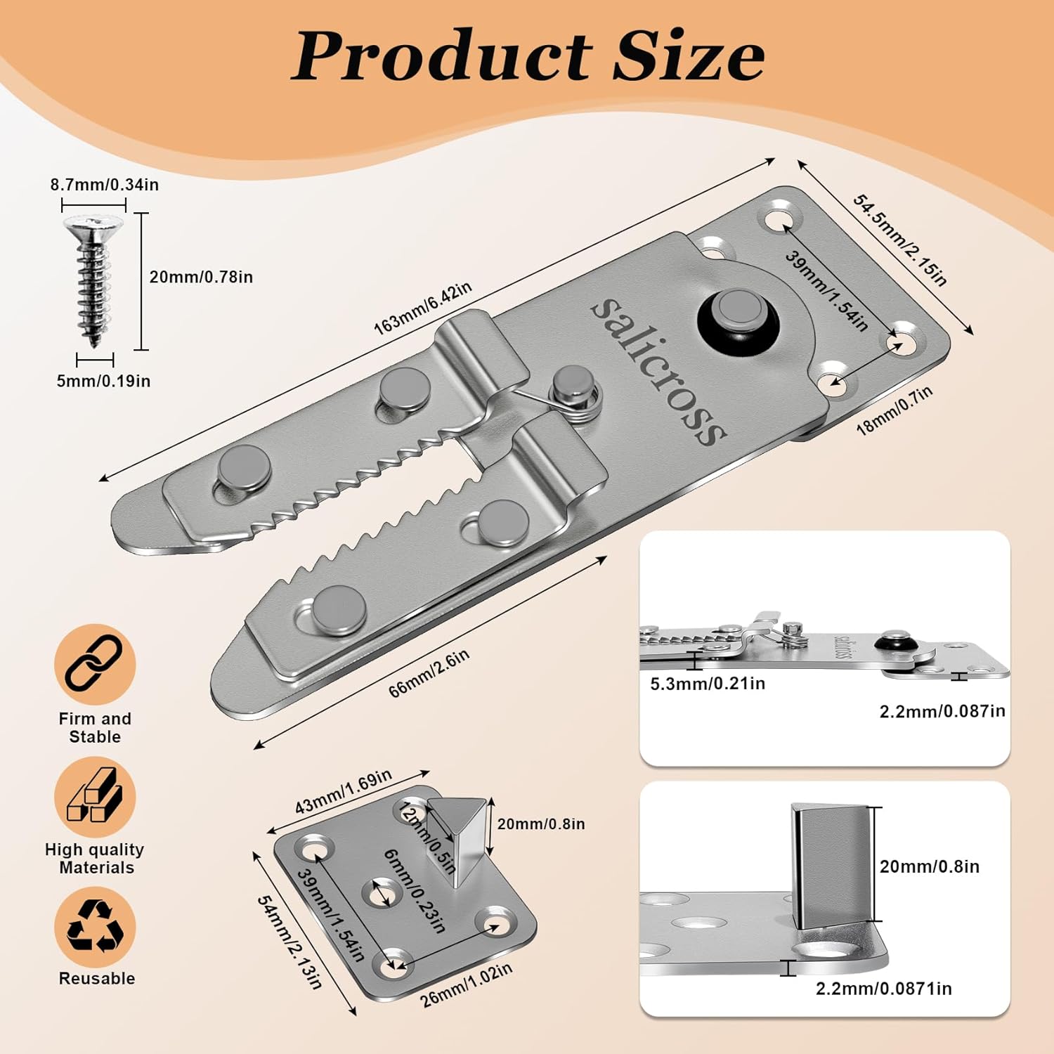 Sectional Sofa Interlocking, Sectional Couch Connector,Sofa Hinges 8 Piece Set, Includes 100 304 Stainless Steel Screws