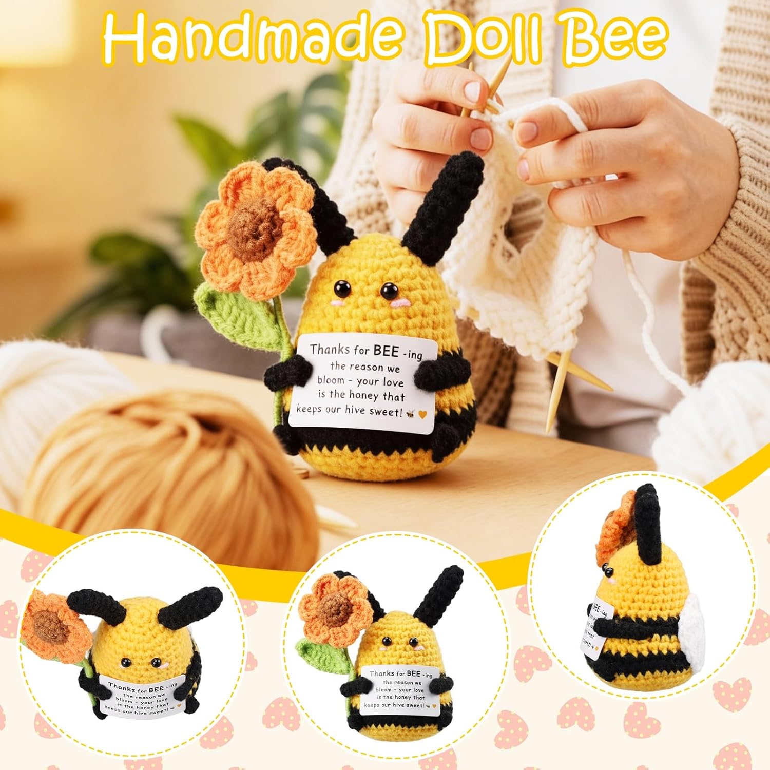 Gifts for Women Men Her Him, Birthday Gift for Mon Dad, Teacher Coworkers Friends Appreciation , Emotional Support Crochet Bee, Thank you Positive Funny Christmas Easter Present, Office/Home Decor - Image 3