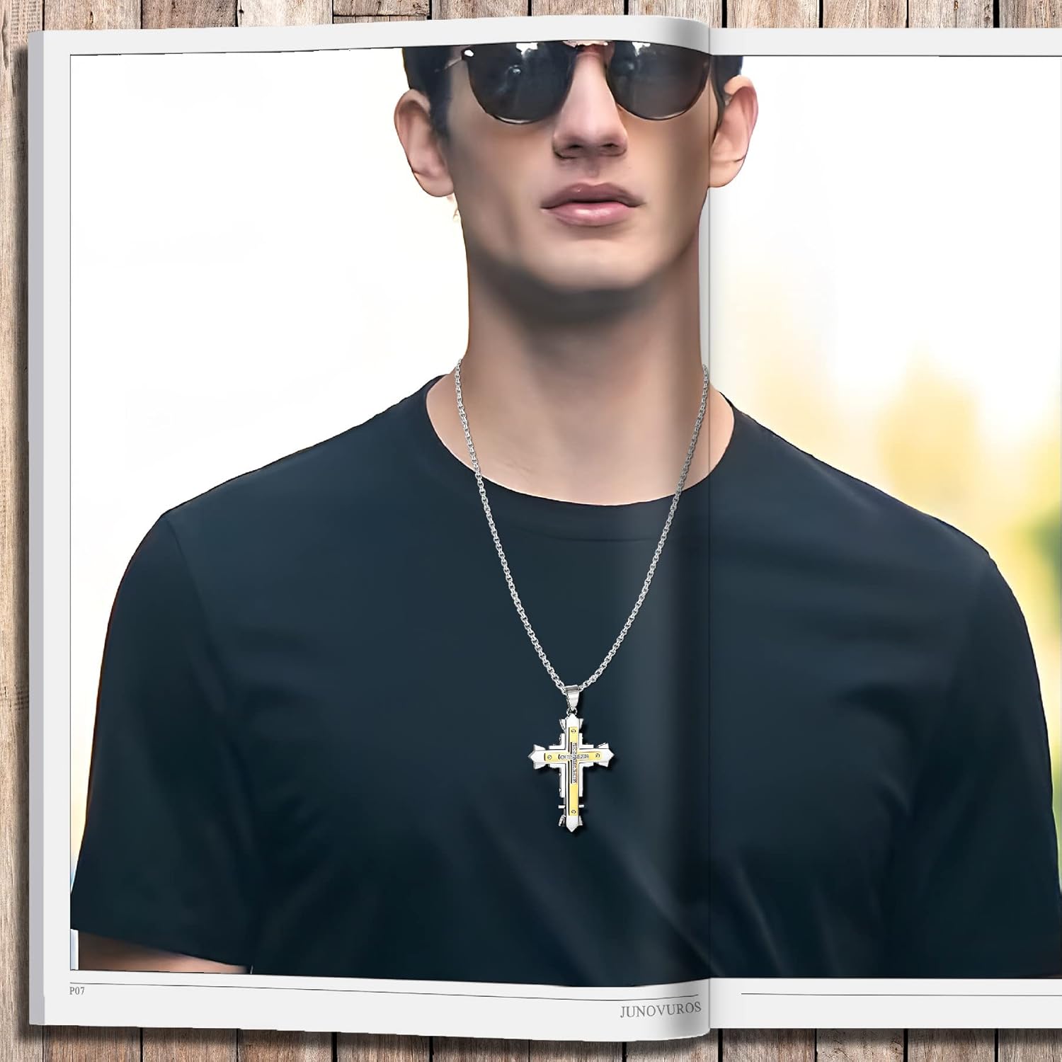 JUNOVUROS Stainless Steel Jesus Christ Cross Pendant Necklace for Men, 20 to 28 In Rolo/Byzantine Chain, 2 Sizes of Religious Jewelry with Silver/Gold/Black - Image 2