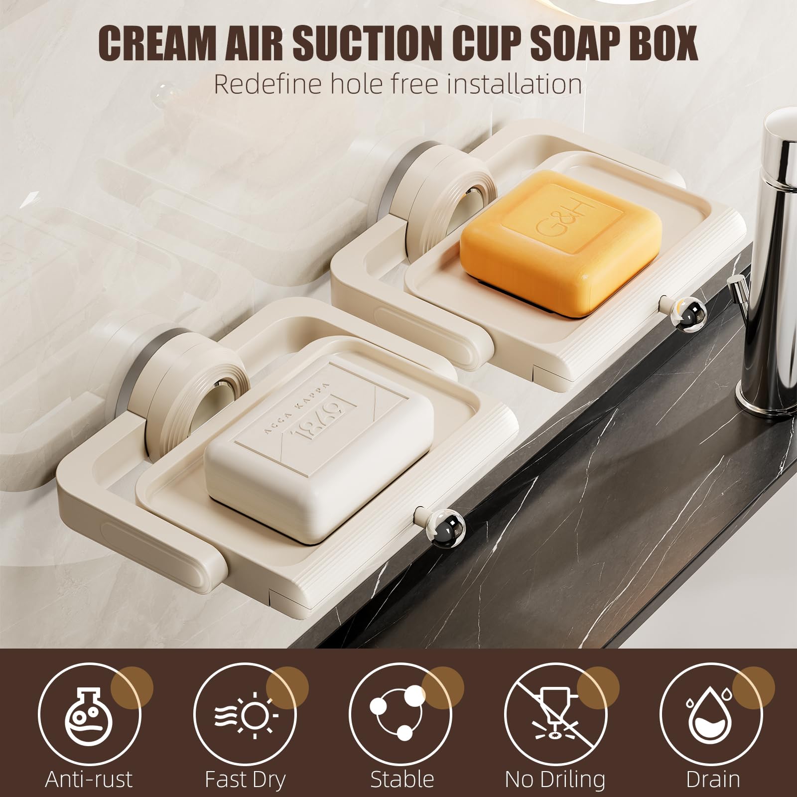 LyncenDC Powerful Vacuum Suction Cup Soap Dish, Strong Sponge Holder for Shower, Bathroom, Tub and Kitchen Sink, Drill-Free, Removable (White)