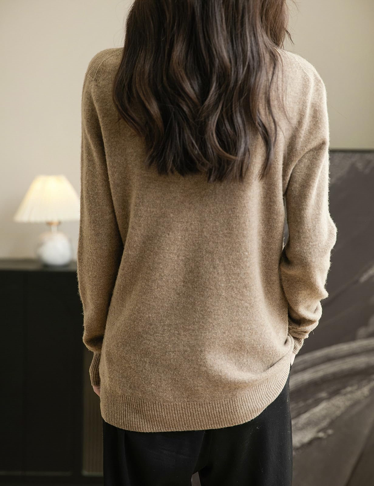 Chanyarn 100% Lana Merina Mujer Jersey de Cuello Simulado Manga Larga Suéter Primavera Otoño Sin Costura Jersey de Punto