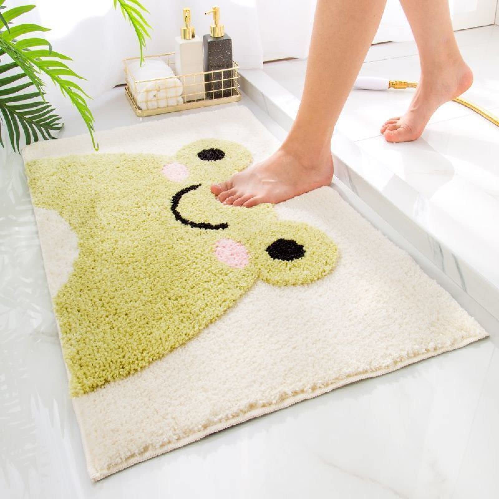 Loussiesd Tappeti da bagno per bambini a forma di rana dei cartoni animati 50 x 81 cm tappetini da bagno con fragole per il bagno per la decorazione