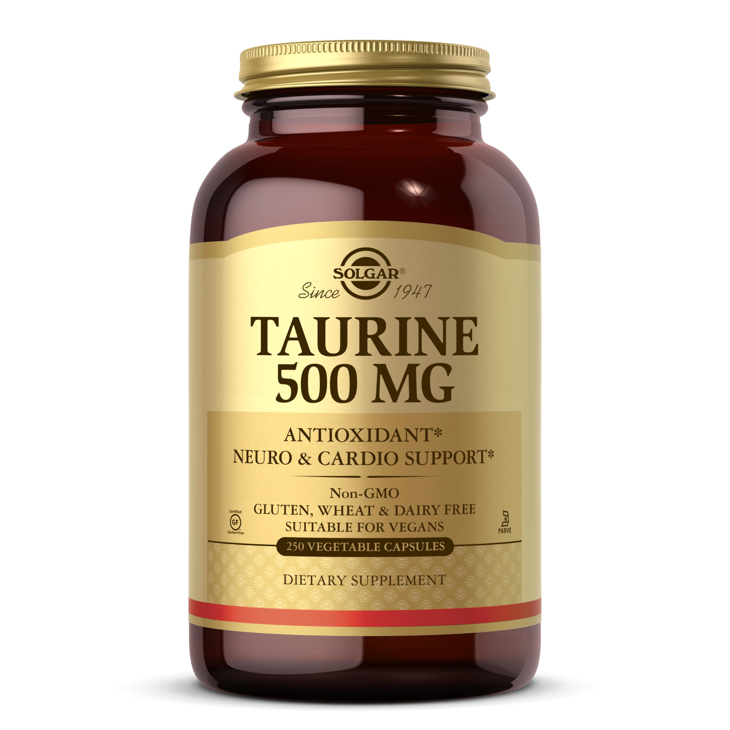 Taurine 500 mg, 250 Vegetable Capsules - Antioxidant - Brain & Heart Health - Amino Acid - Vegan, Gluten Free, Dairy Free, Kosher, Halal - 250 Servings