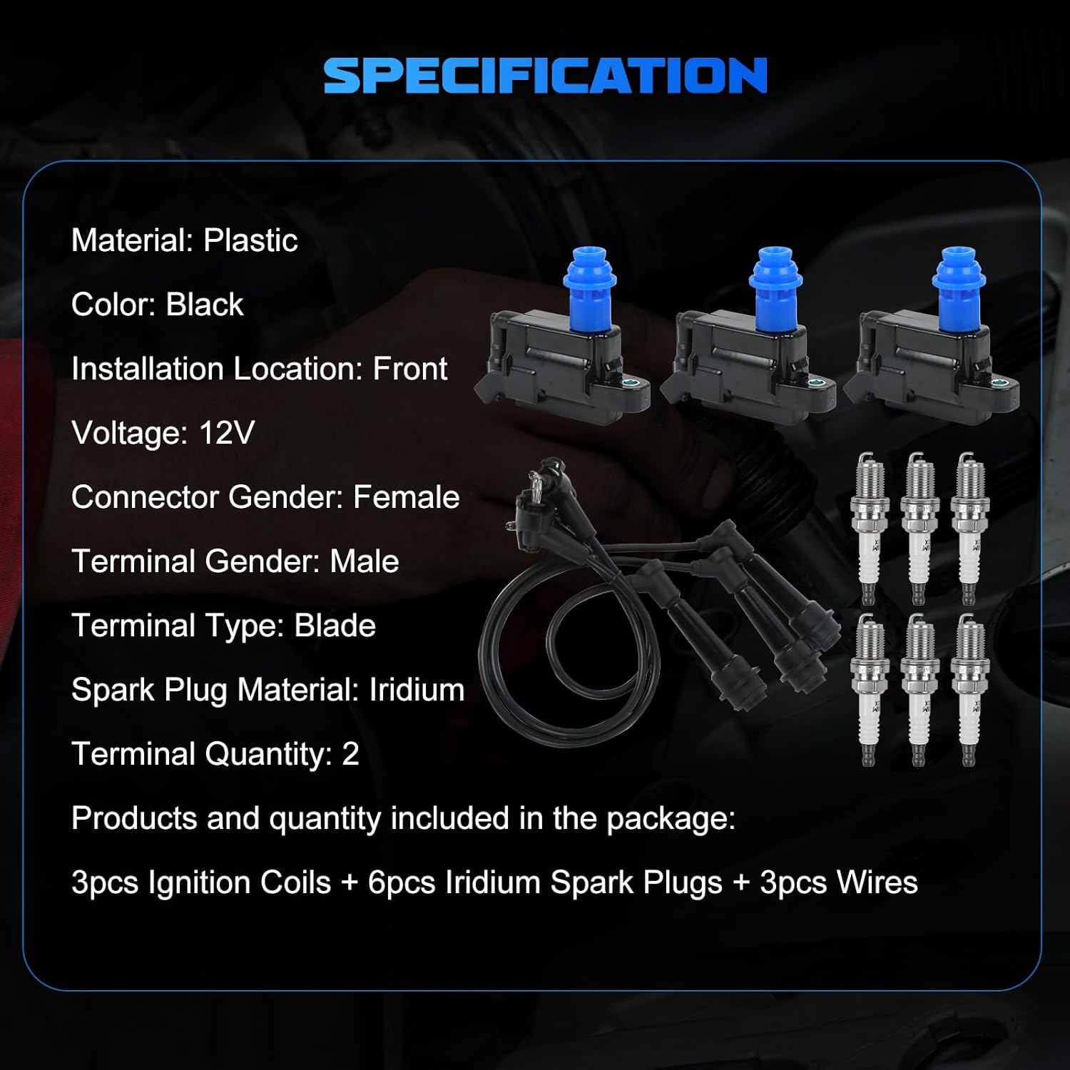 3PCS UF228 Ignition Coils + 6PCS Iridium Spark Plugs + 3PCS Wires Ignition Coils Pack Fits for 2001-2005 GS300, 2001-2005 IS300, 1998 Supra 3.0L, Aftermarket Parts