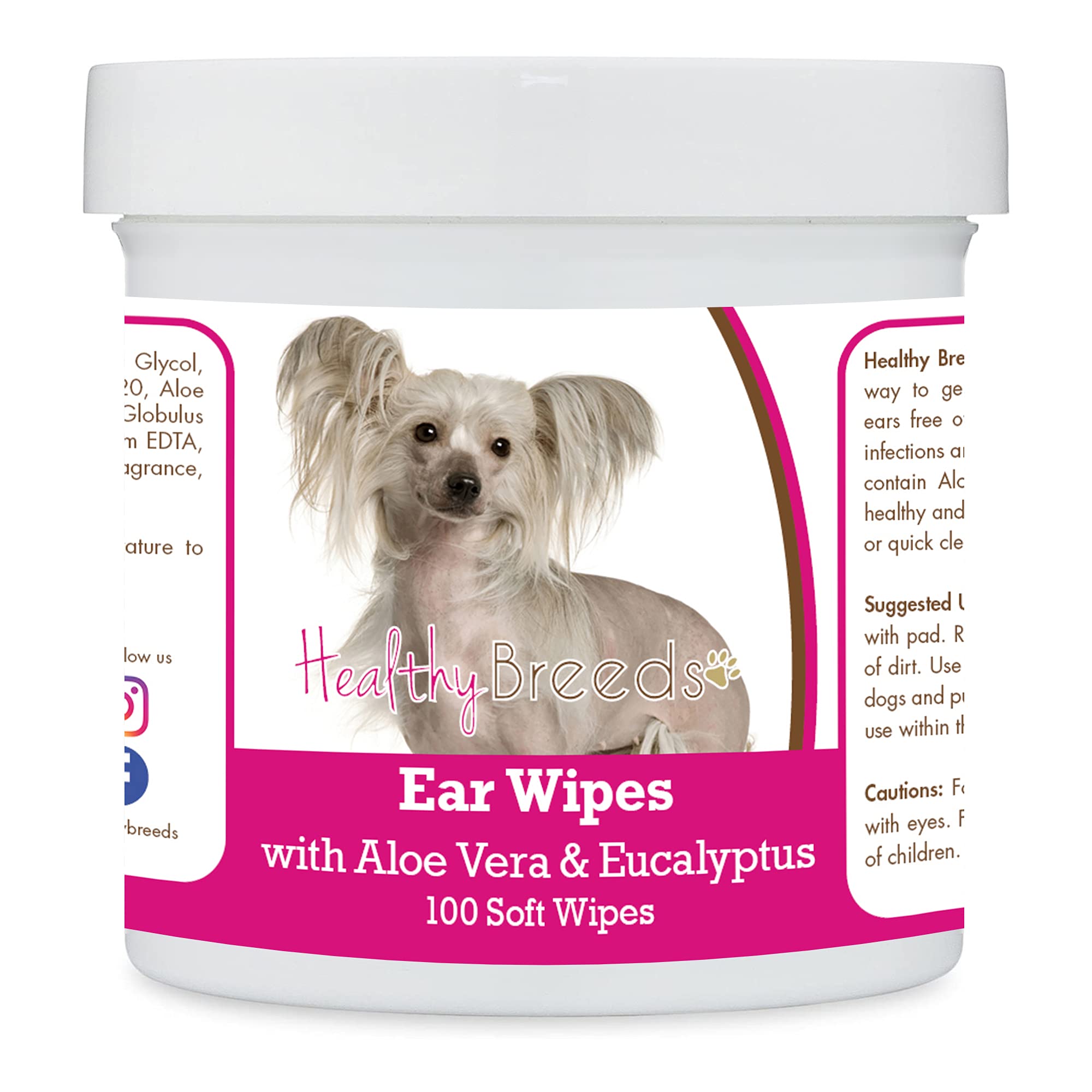 Healthy Breeds Chinese Crested Ear Cleaning Wipes with Aloe &amp; Eucalyptus for Dogs 100 Count