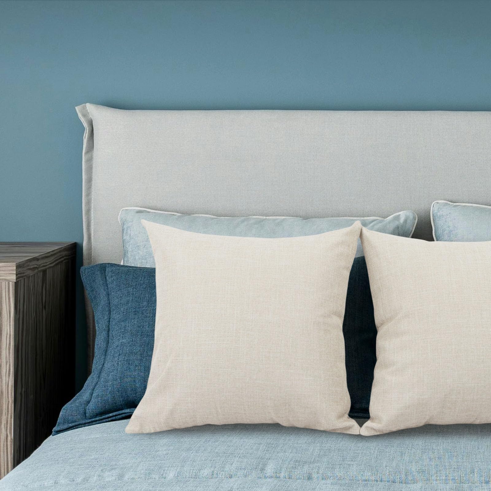 Betadistor Decorative Cotton Linen Cushion Covers: 45cm x 45cm Square Throw Pillowcases for Sofa Bedroom with Invisible Zipper (Sets of 2) 530-0689 - Image 2